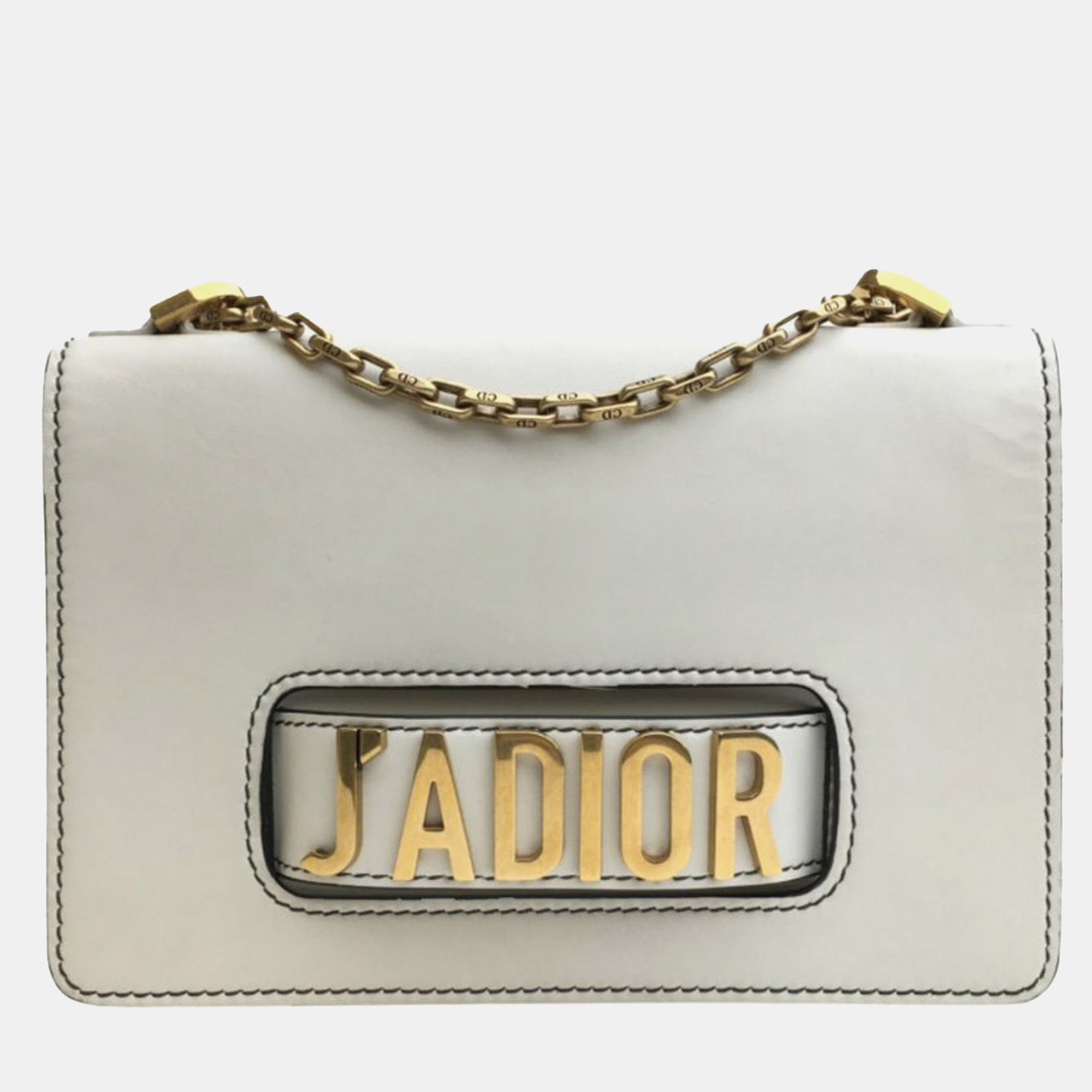 Pre-owned Dior White Medium Calfskin J'a Leather Chain Flap