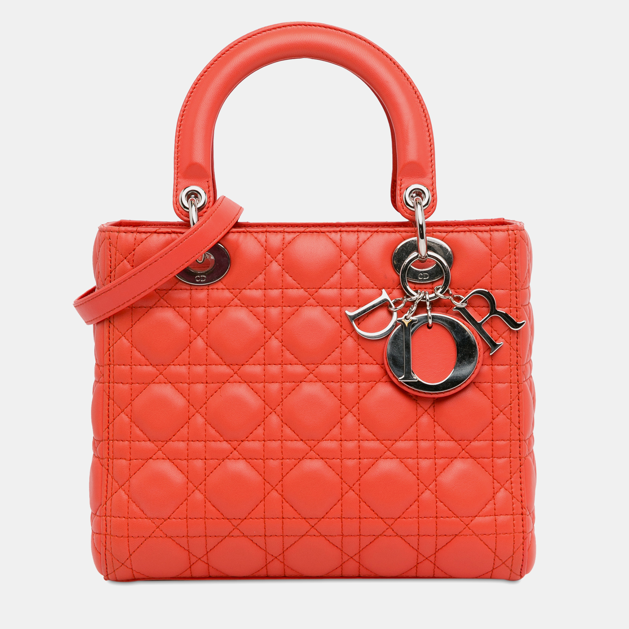 

Dior Orange Medium Lambskin Cannage Lady Dior