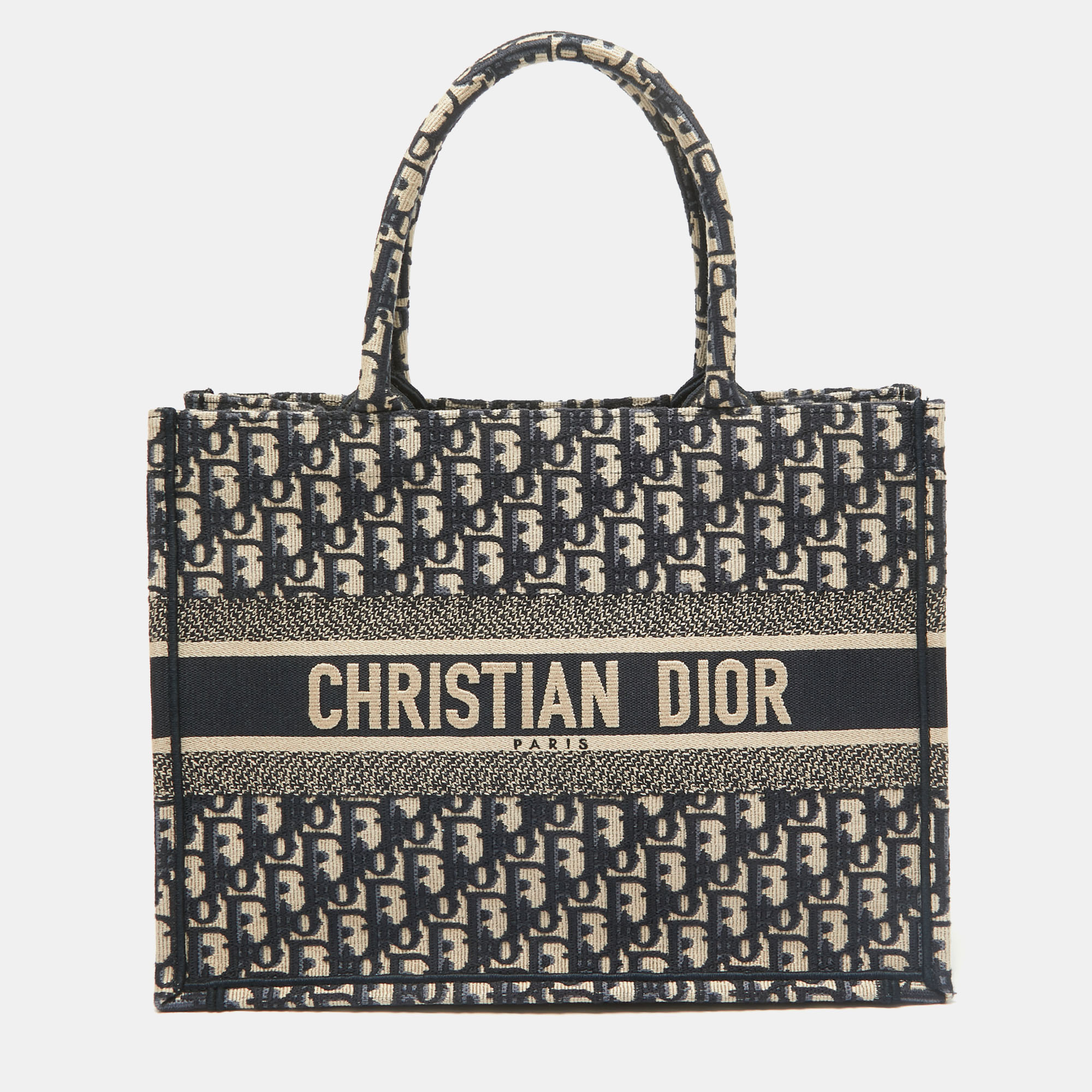 

Dior Navy Blue Oblique Embroidered Canvas Medium Book Tote