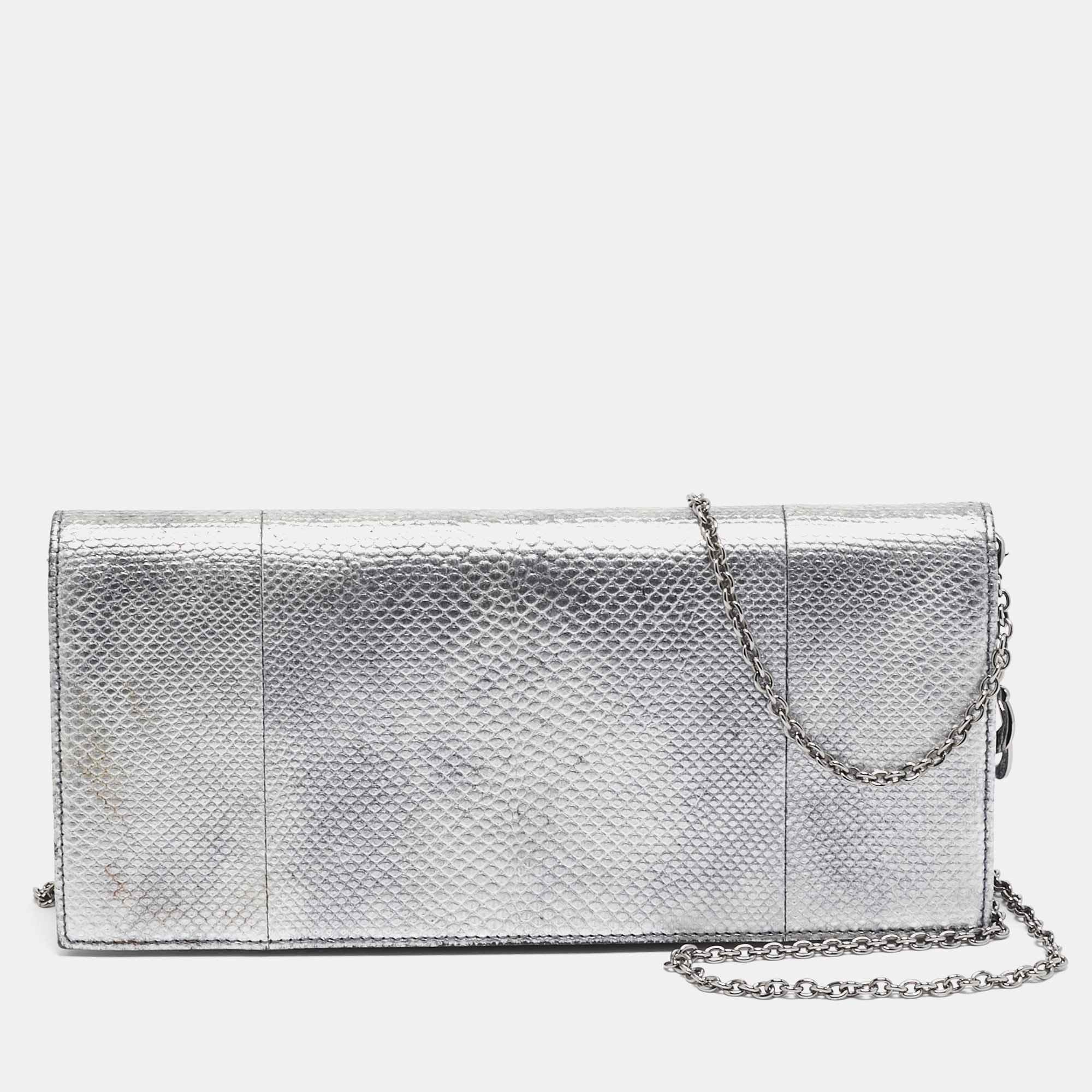 

Dior Metallic Grey Lizard Lady Dior Long Chain Clutch