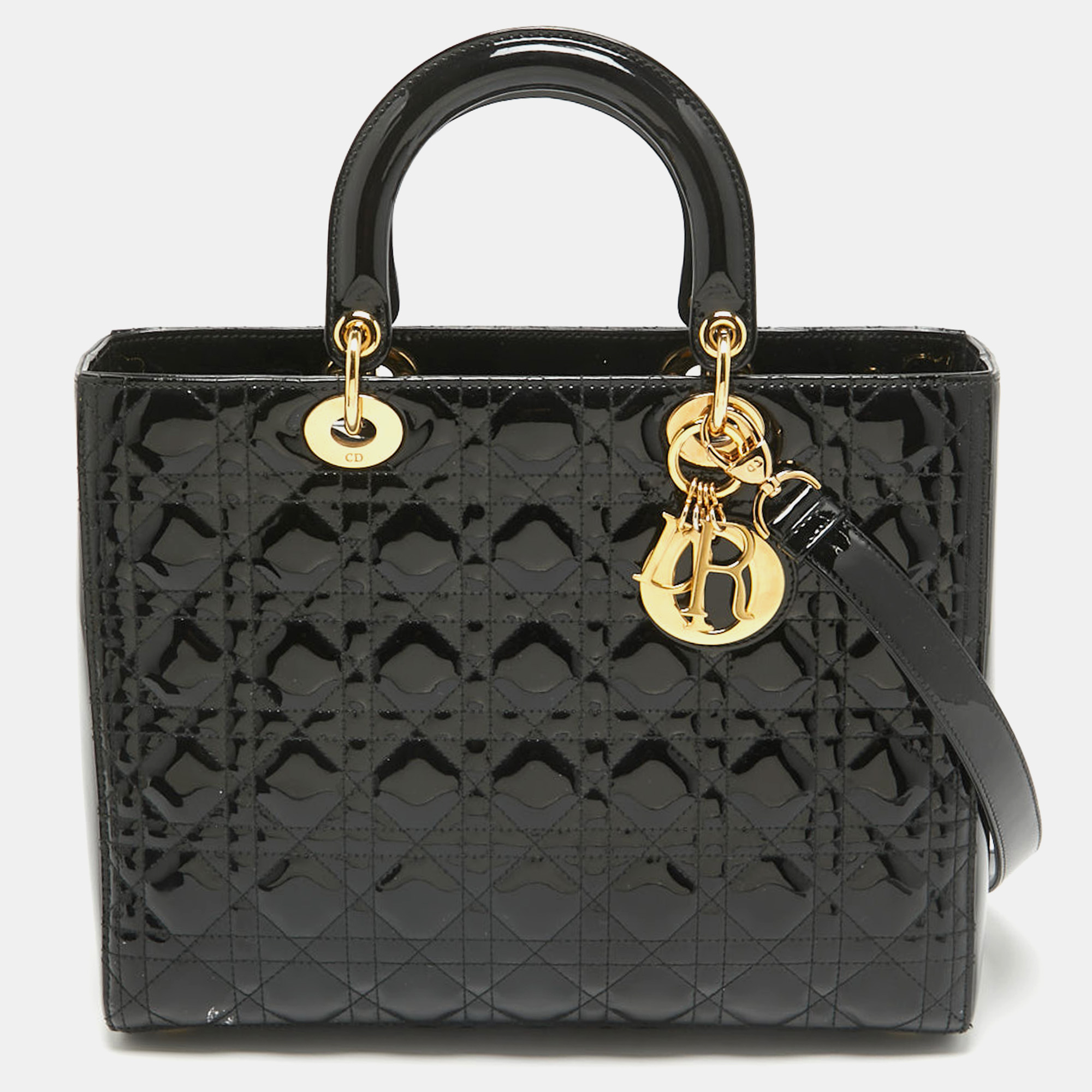 

Dior Black Cannage Patent Leather  Lady Dior Tote