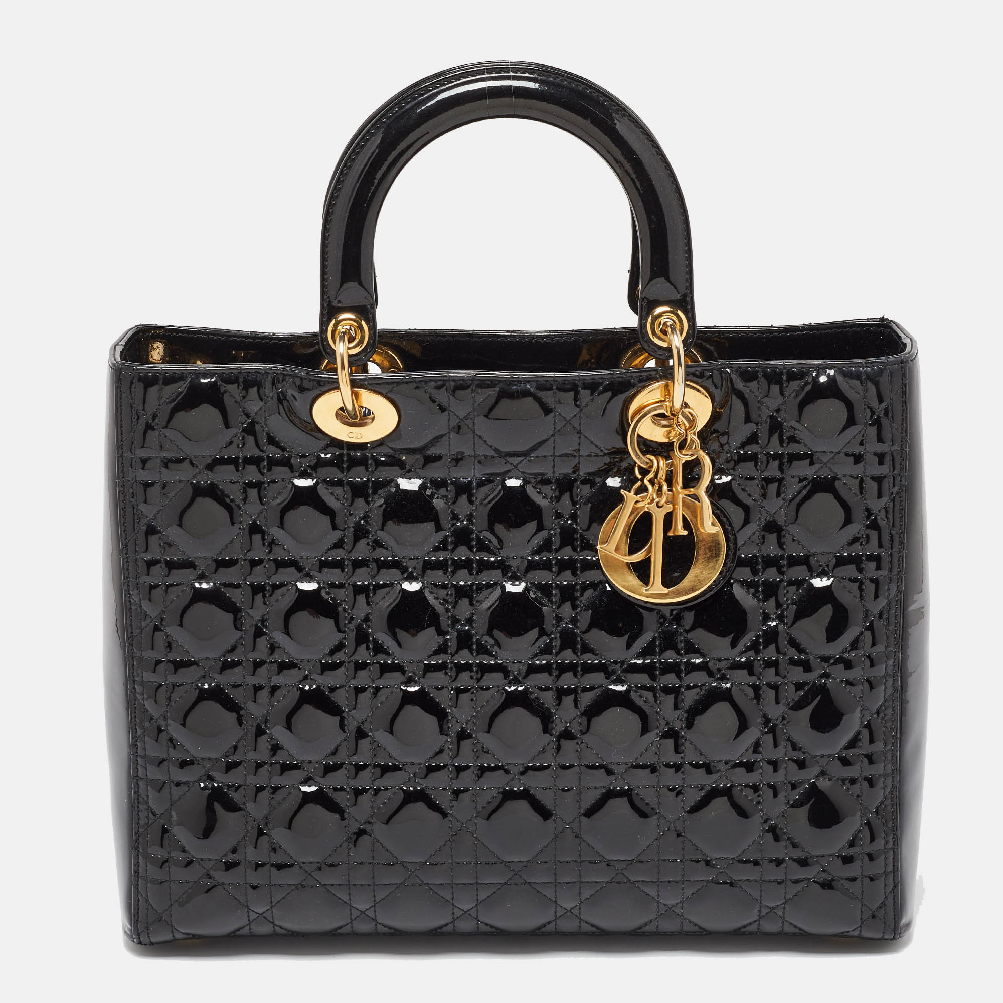 

Dior Black Cannage Patent Leather  Lady Dior Tote