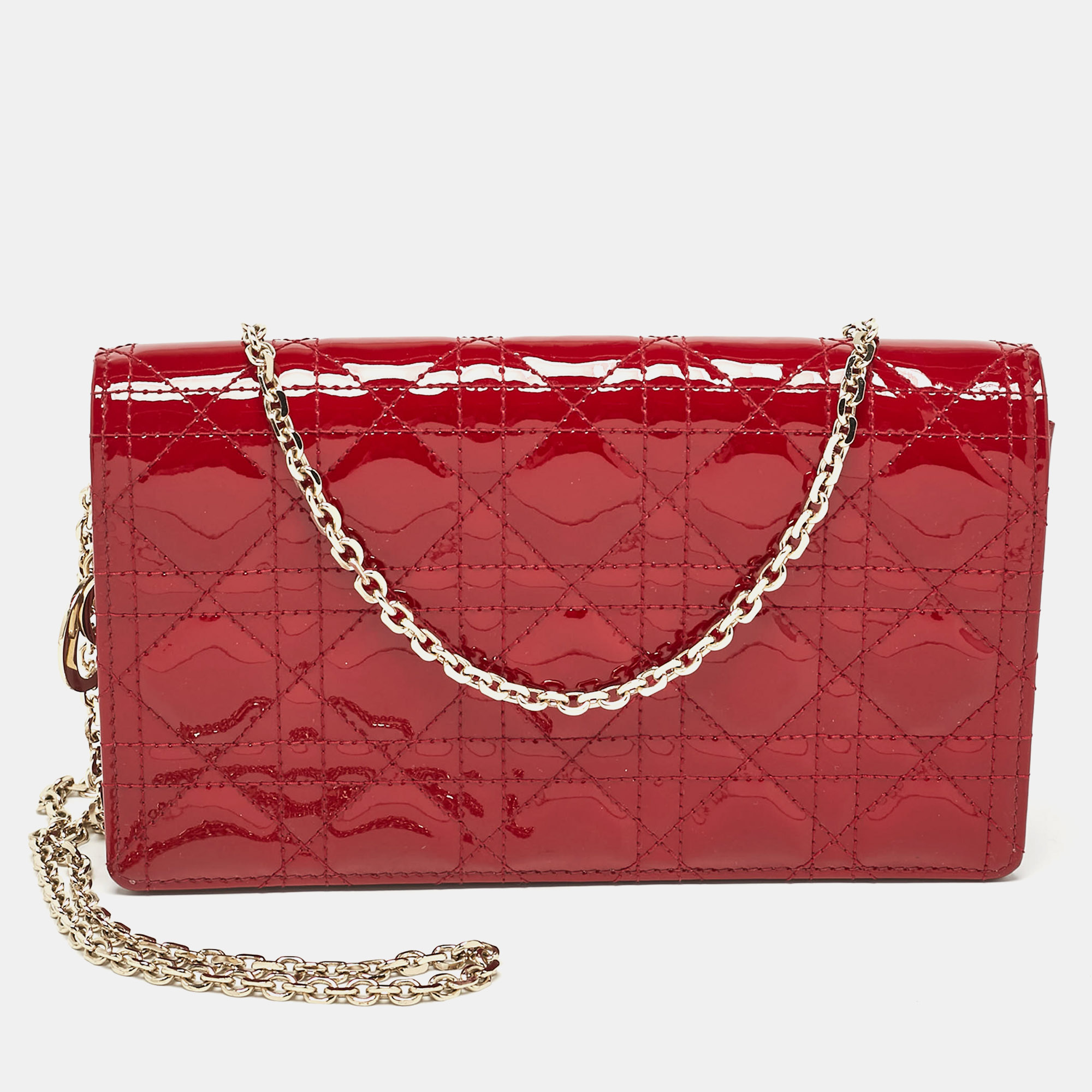 

Dior Red Cannage Patent Leather Lady Dior Chain Pouch