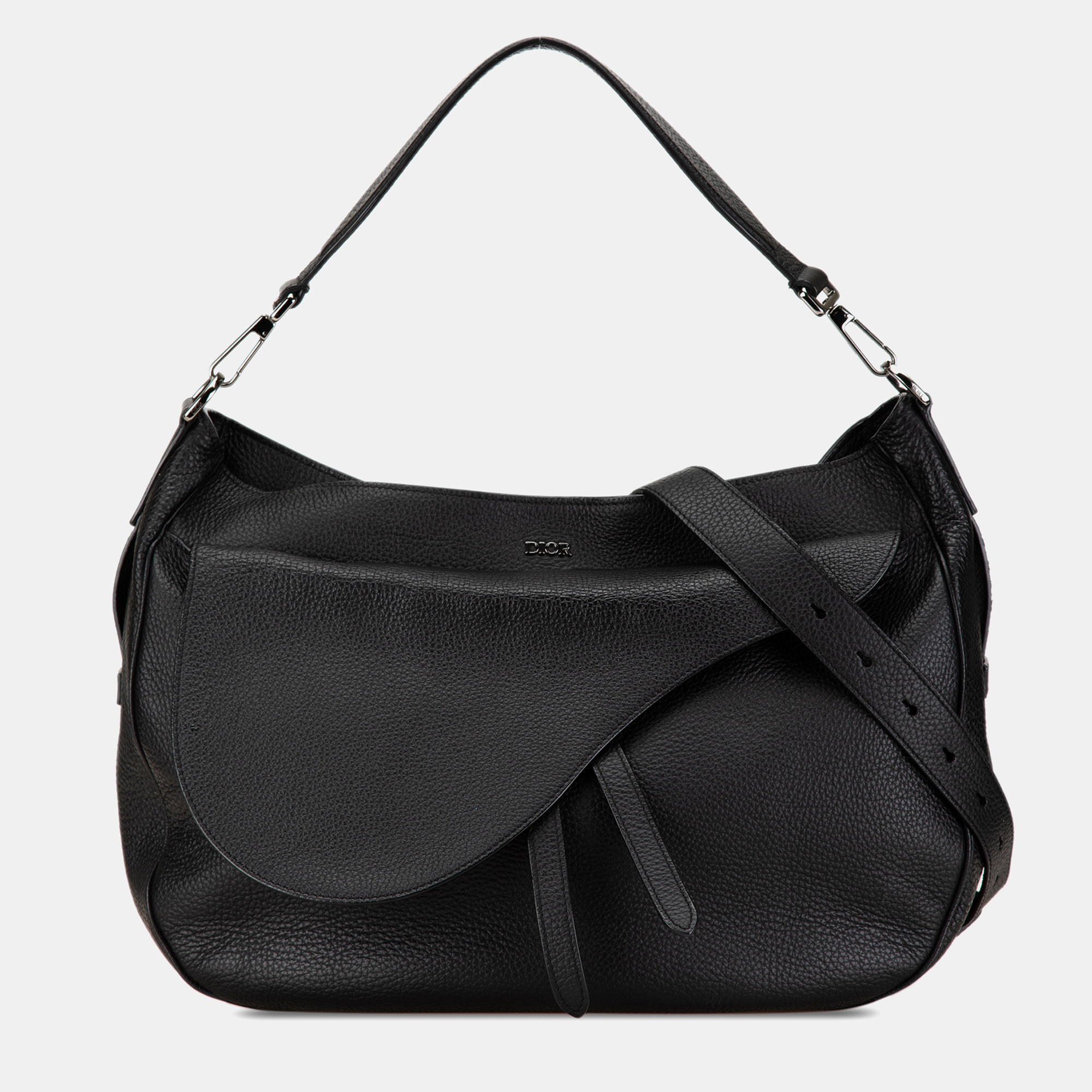 Pre-owned Dior Grained Calfskin Saddle Soft Bag In Black