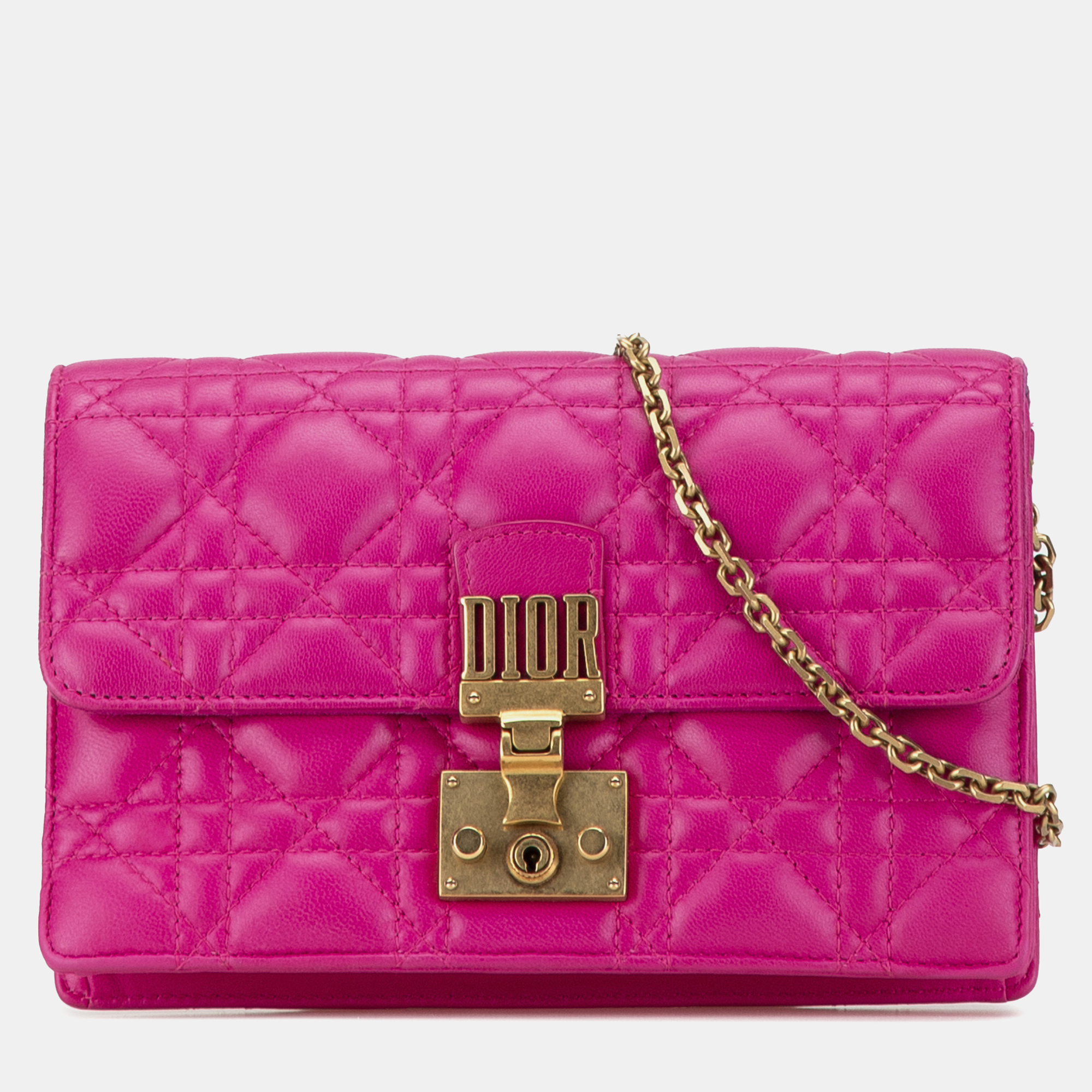 Pre-owned Dior Addict Wallet On Chain In Pink