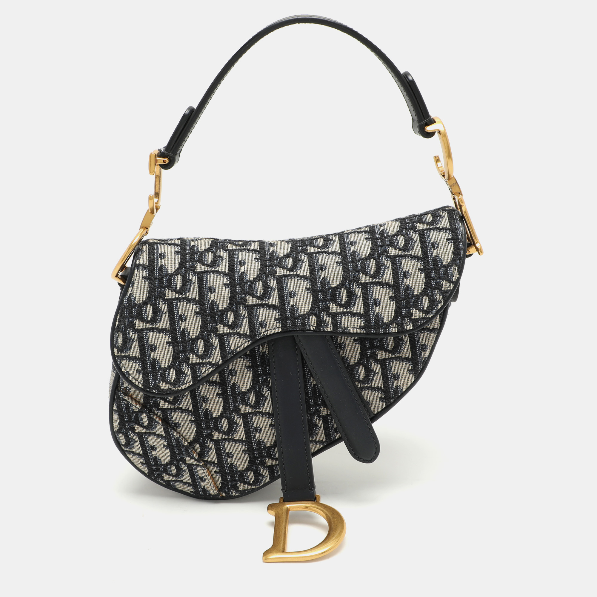 

Dior Navy Blue Oblique Canvas and Leather Mini Saddle Bag