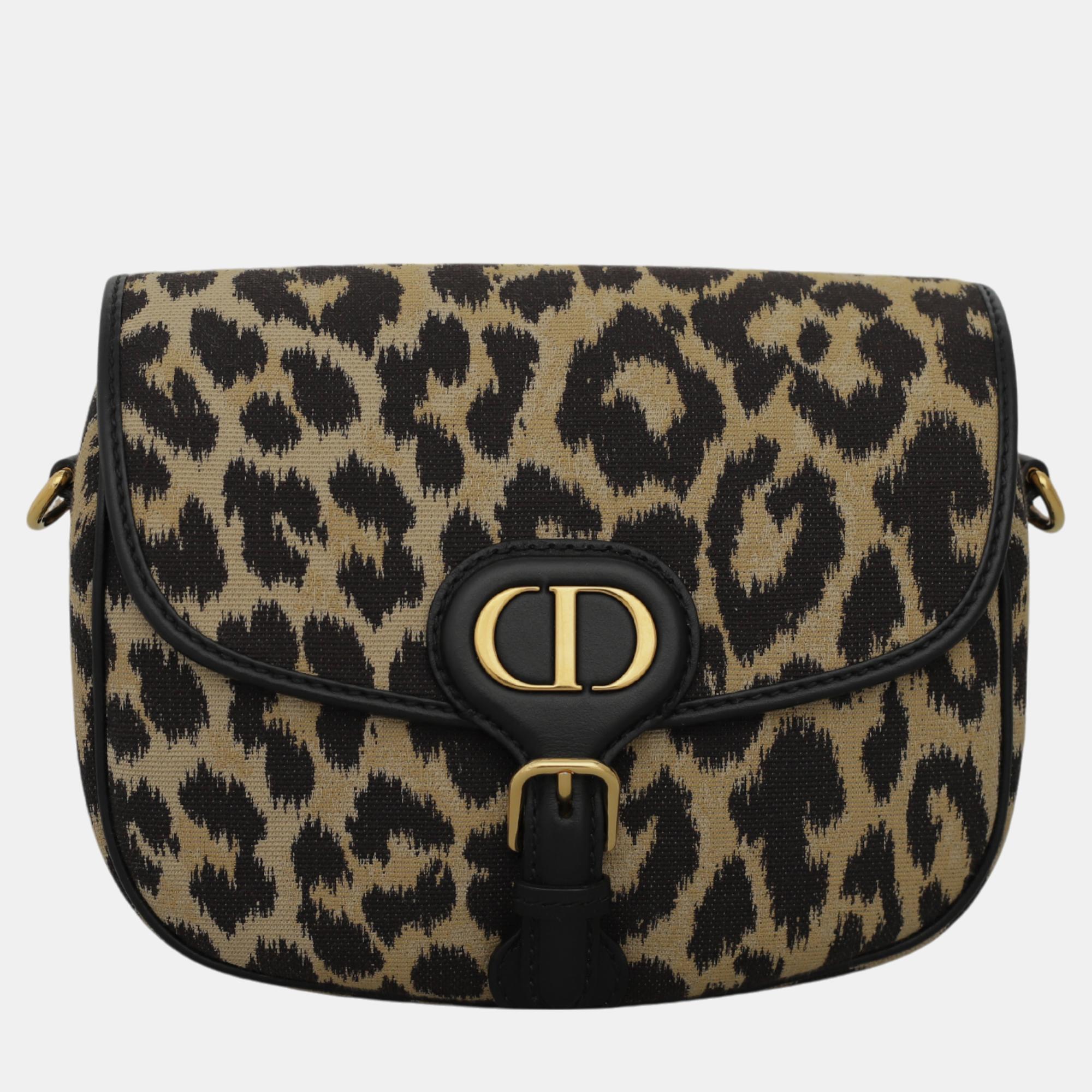 Pre-owned Dior Canvas Leopard Bobby Bag In Beige