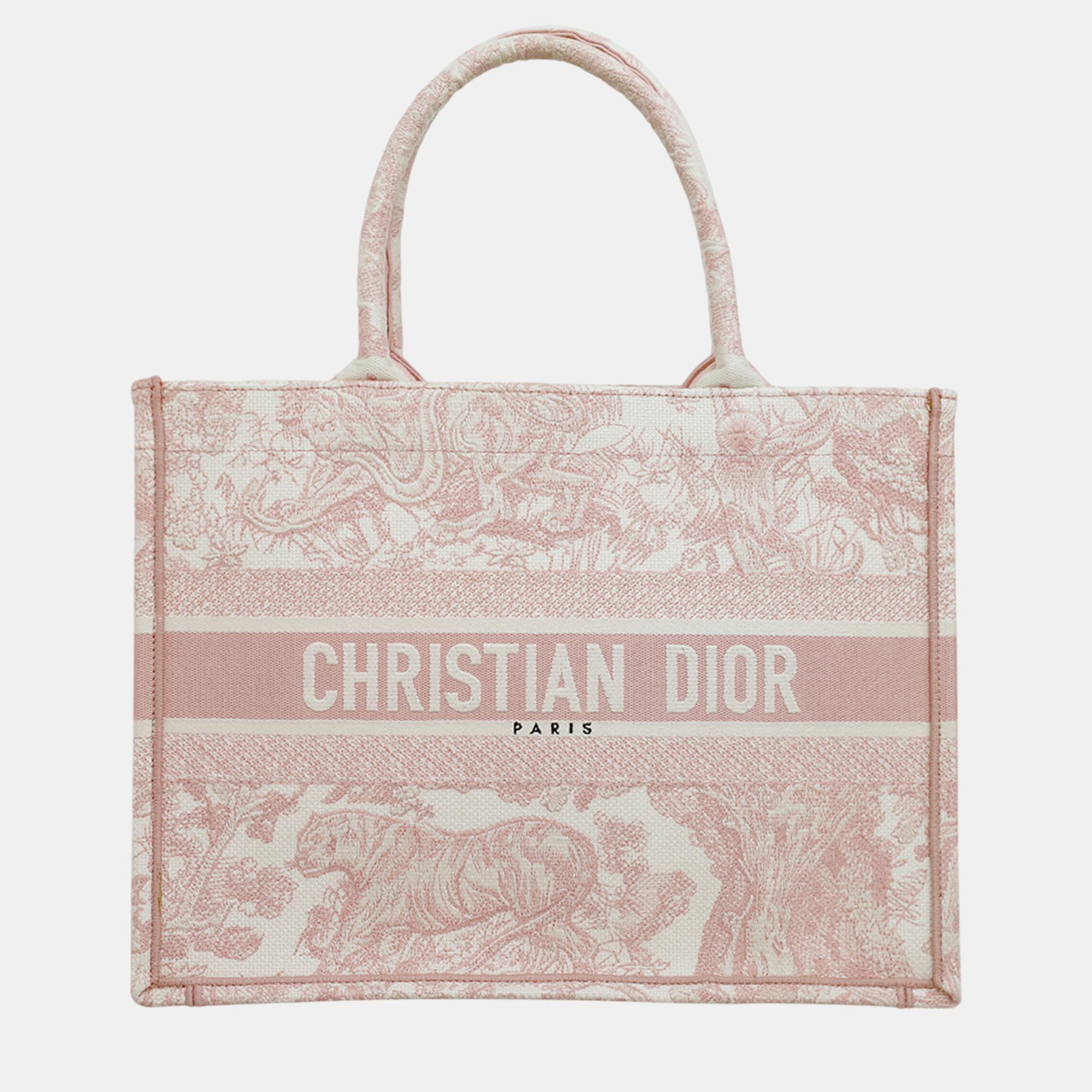 

Dior Soft Pink Canvas Embroidered Medium Book Tote Bag