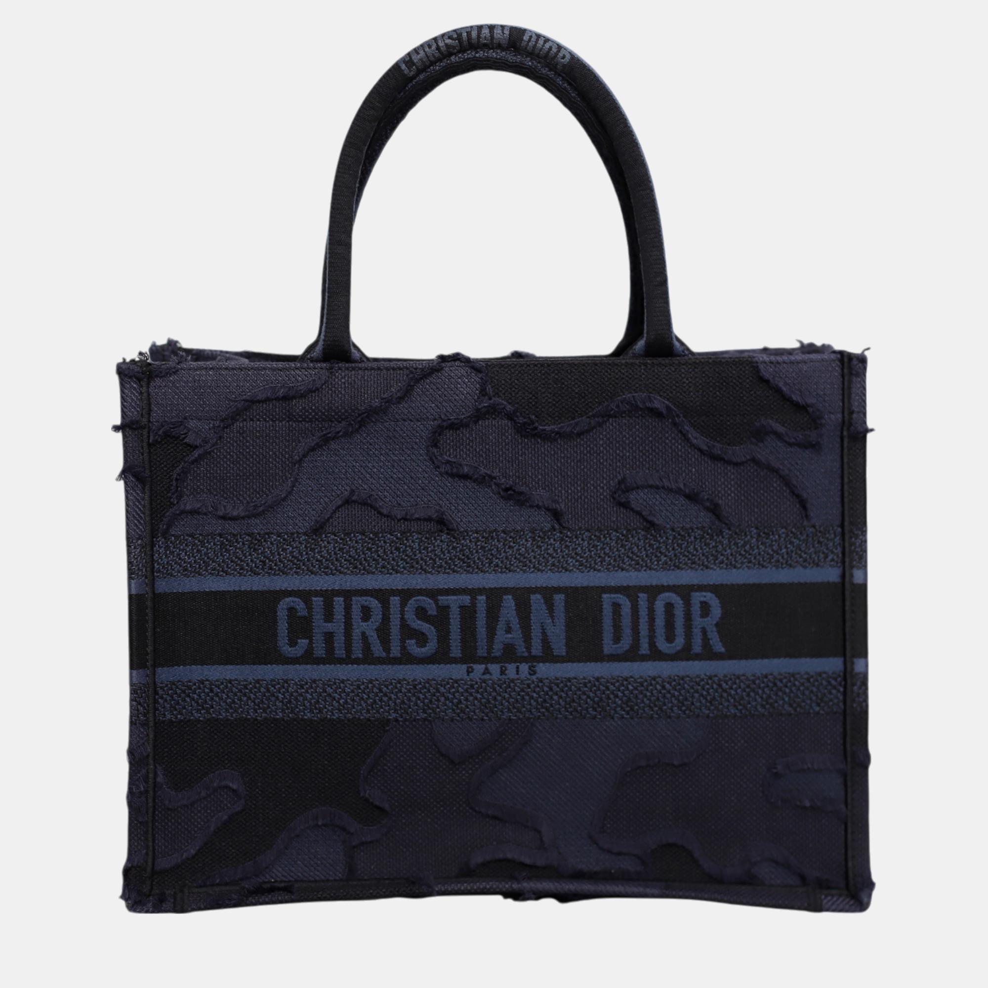 

Dior Camouflage Embroidered Canvas Medium Book Tote Bag, Blue