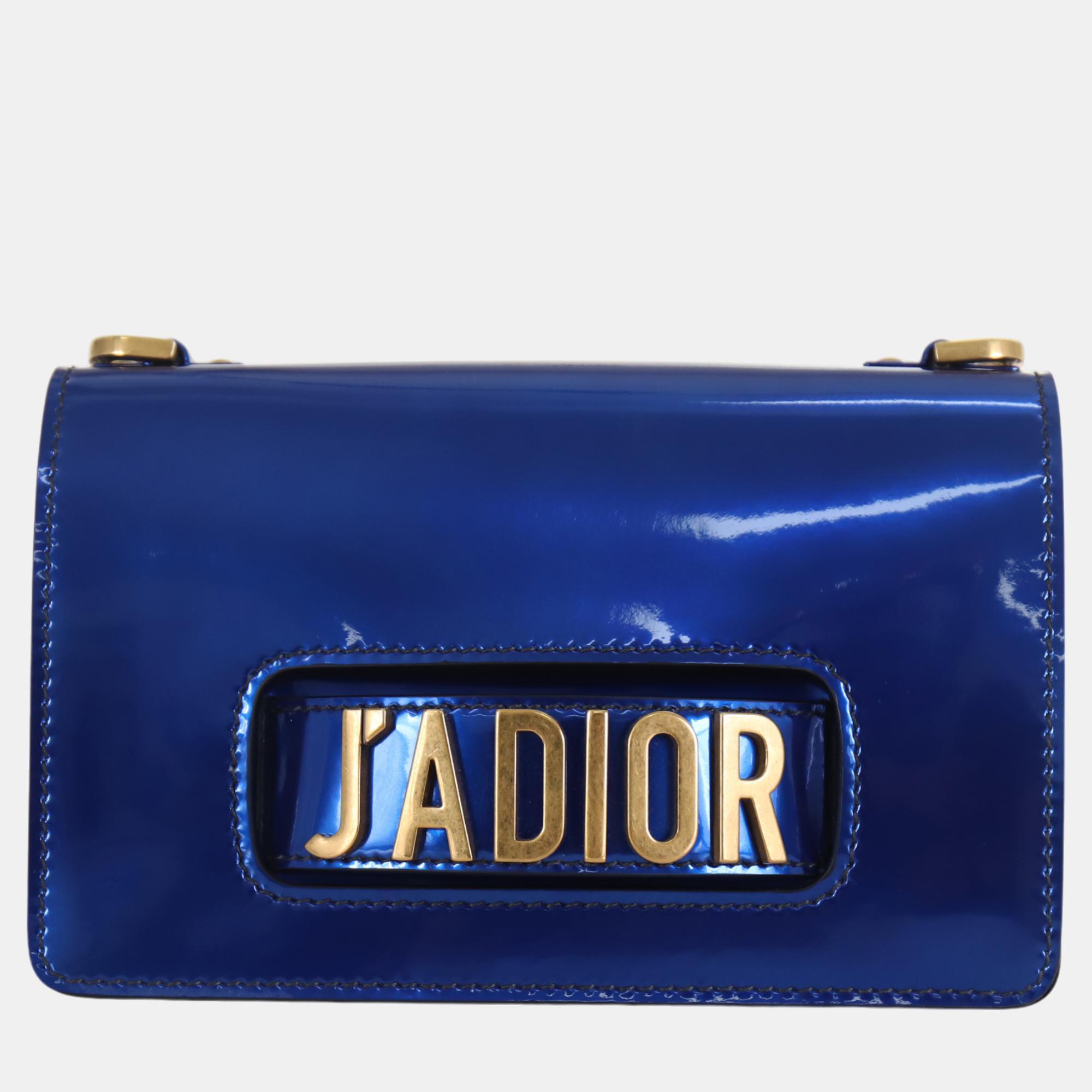 Pre-owned Dior Patent J'a Flap Bag In Blue