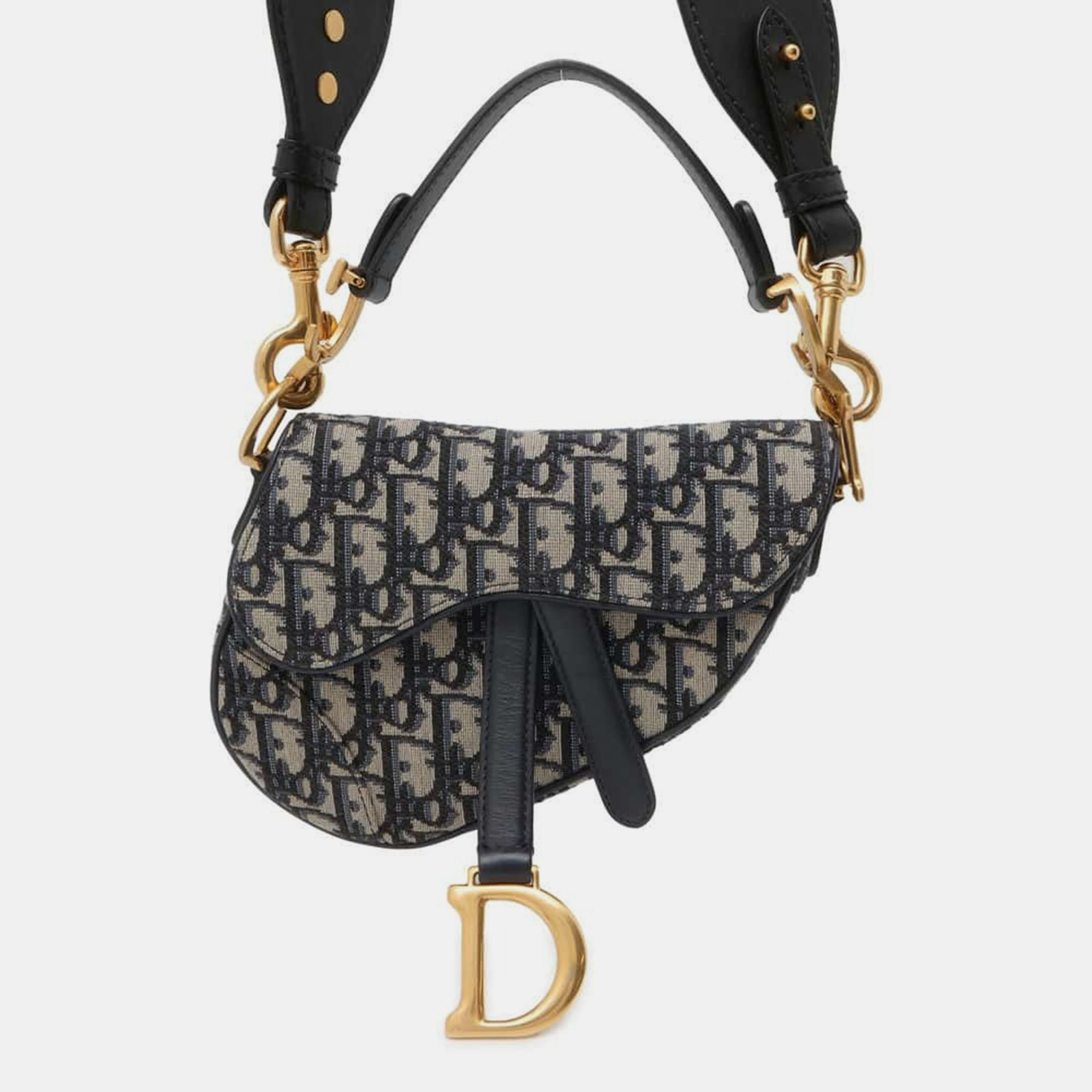 

Dior Navy Canvas Leather Saddle bag Size Mini, Navy blue