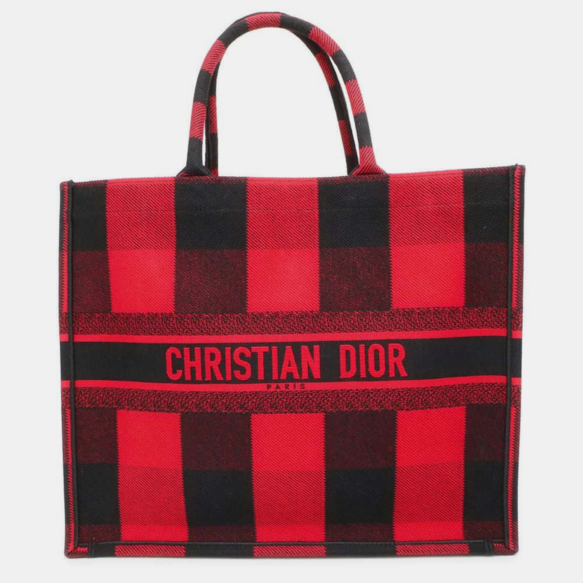 

Dior Red/Black Canvas Book Tote Check Pattern Size Large