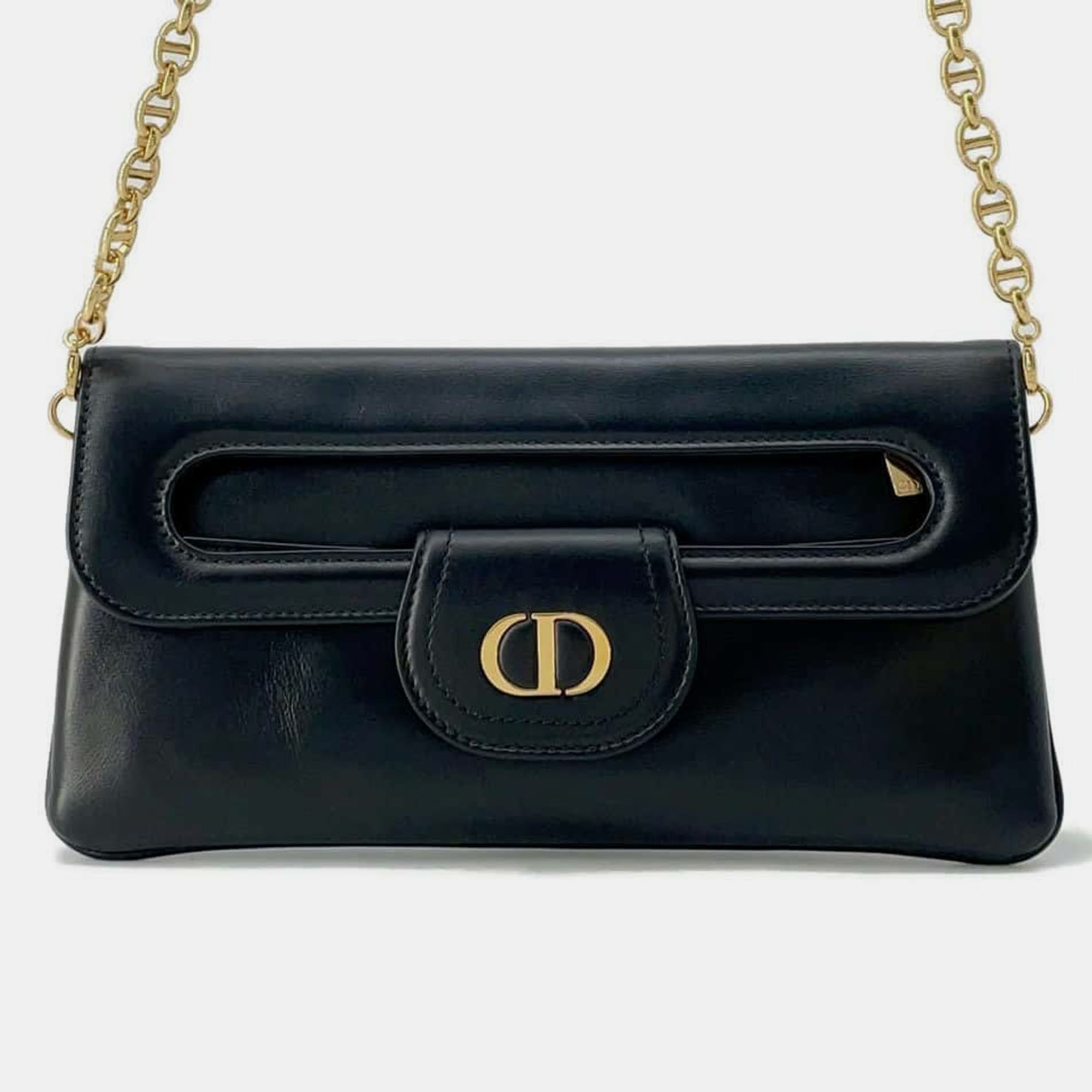 

Dior Black Leather CD Logo Chain Clutch Bag