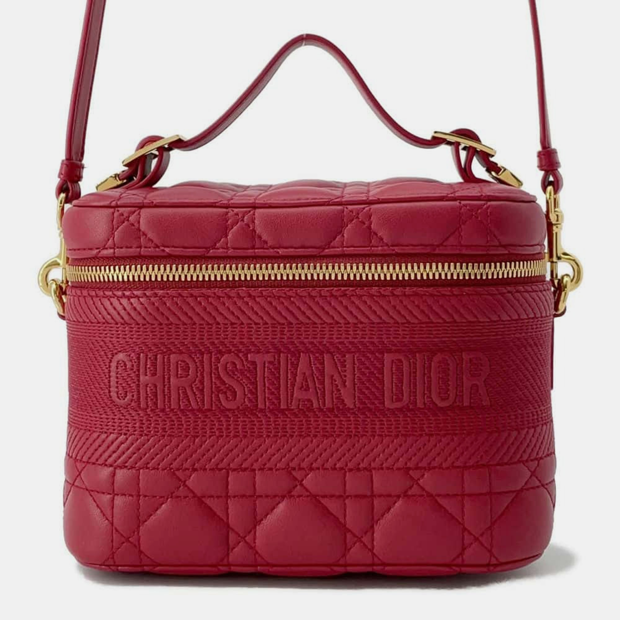 

Dior Red Lambskin Travel Cannage Vanity bag Size Small