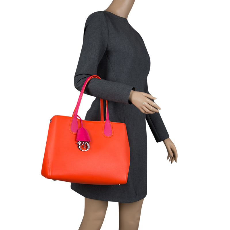 

Dior Red Orange Leather Dior Addict Shopping Tote