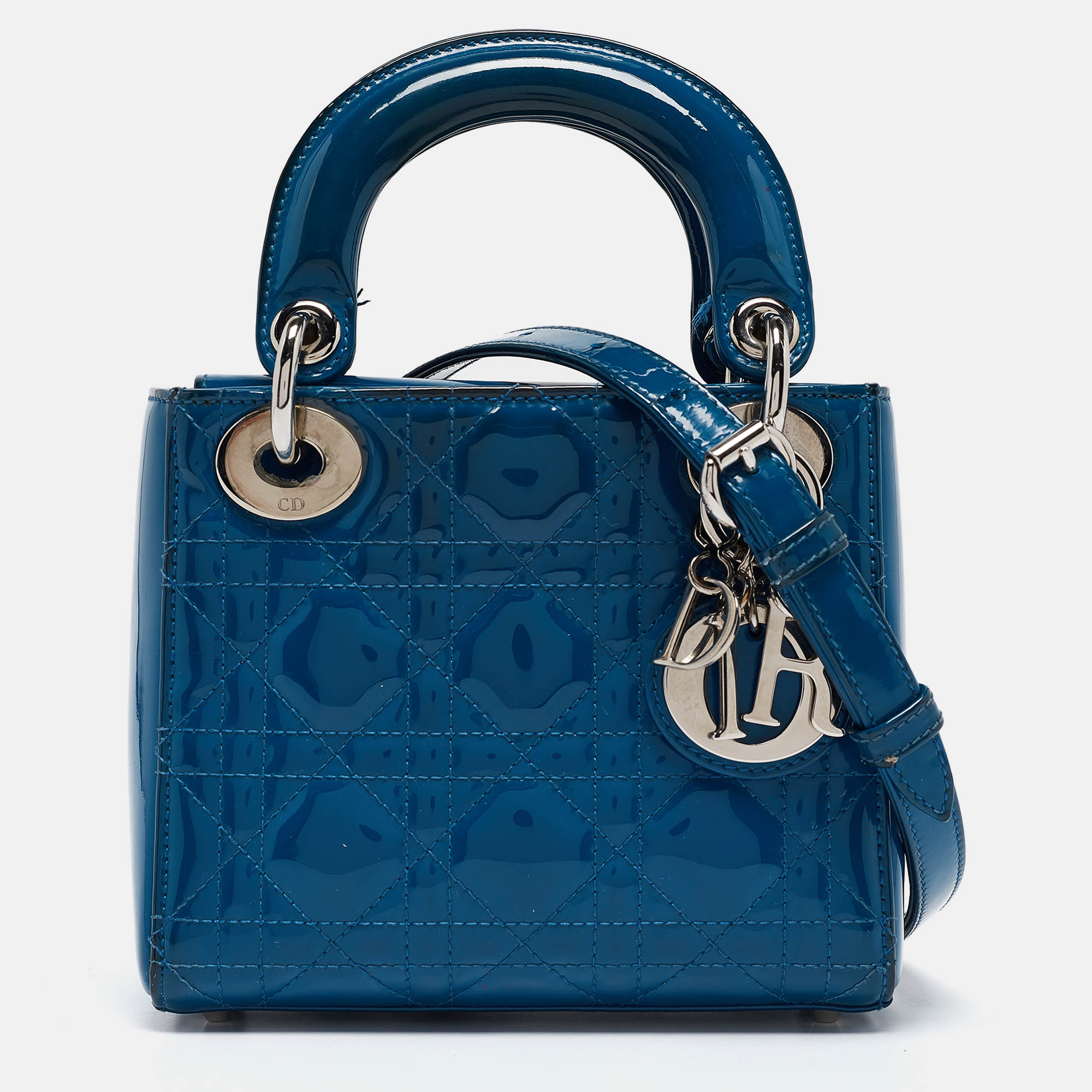 

Dior Blue Cannage Patent Leather Mini Lady Dior Tote