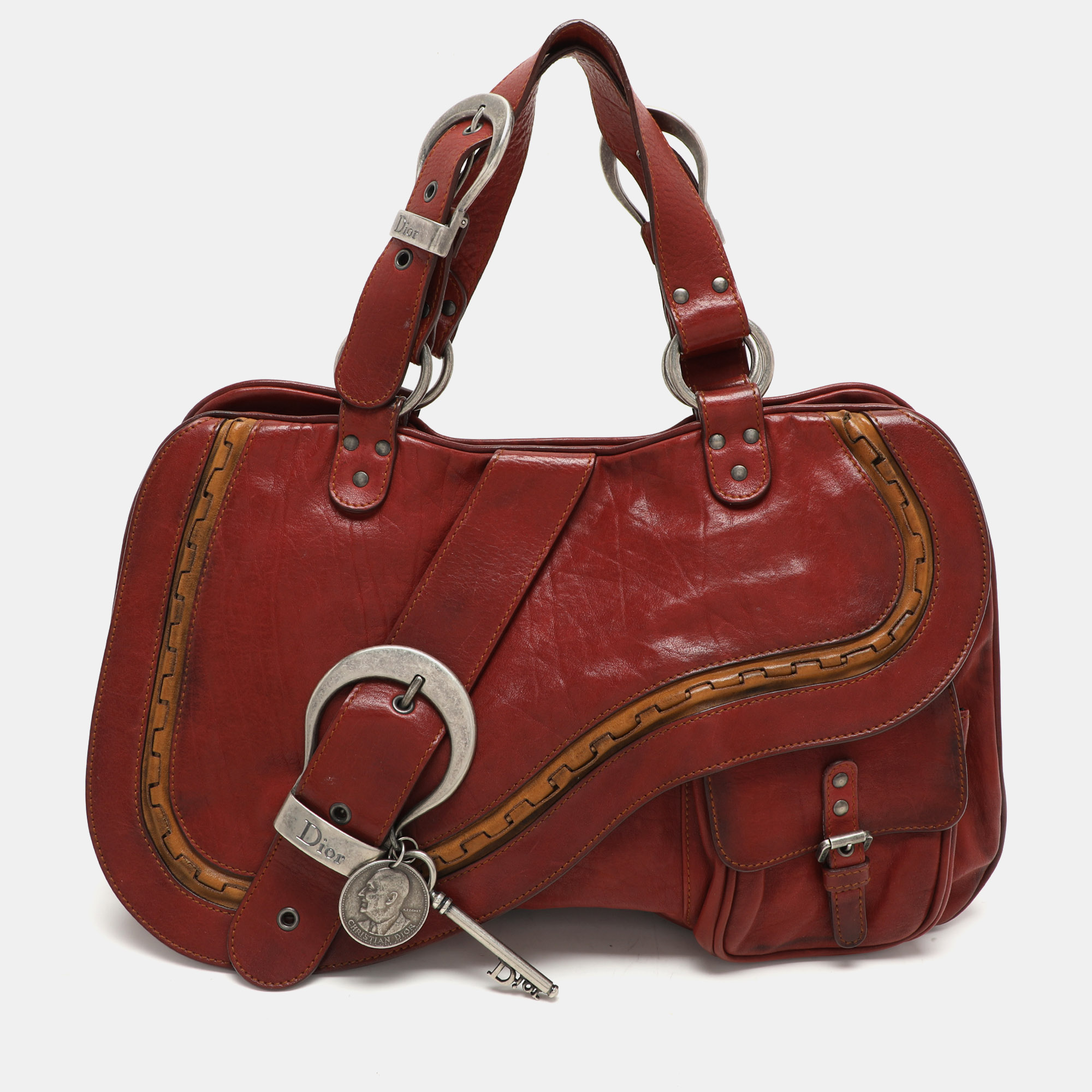 

Dior Burgundy Leather Gaucho Double Saddle Shoulder Bag