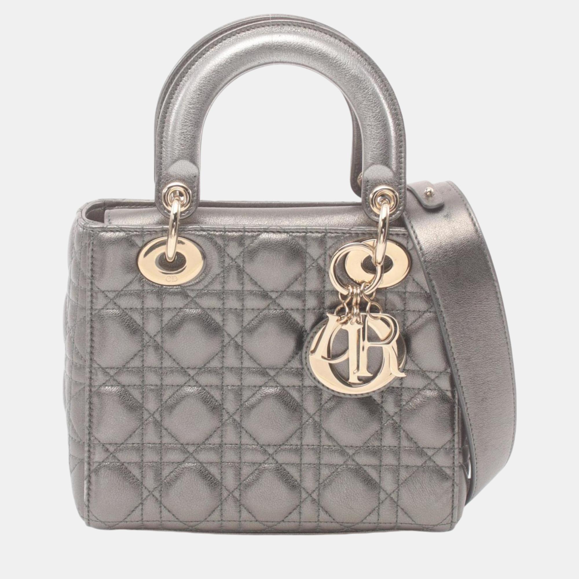 

Christian Dior Leather Grey Dior Lady Cannage Handbag