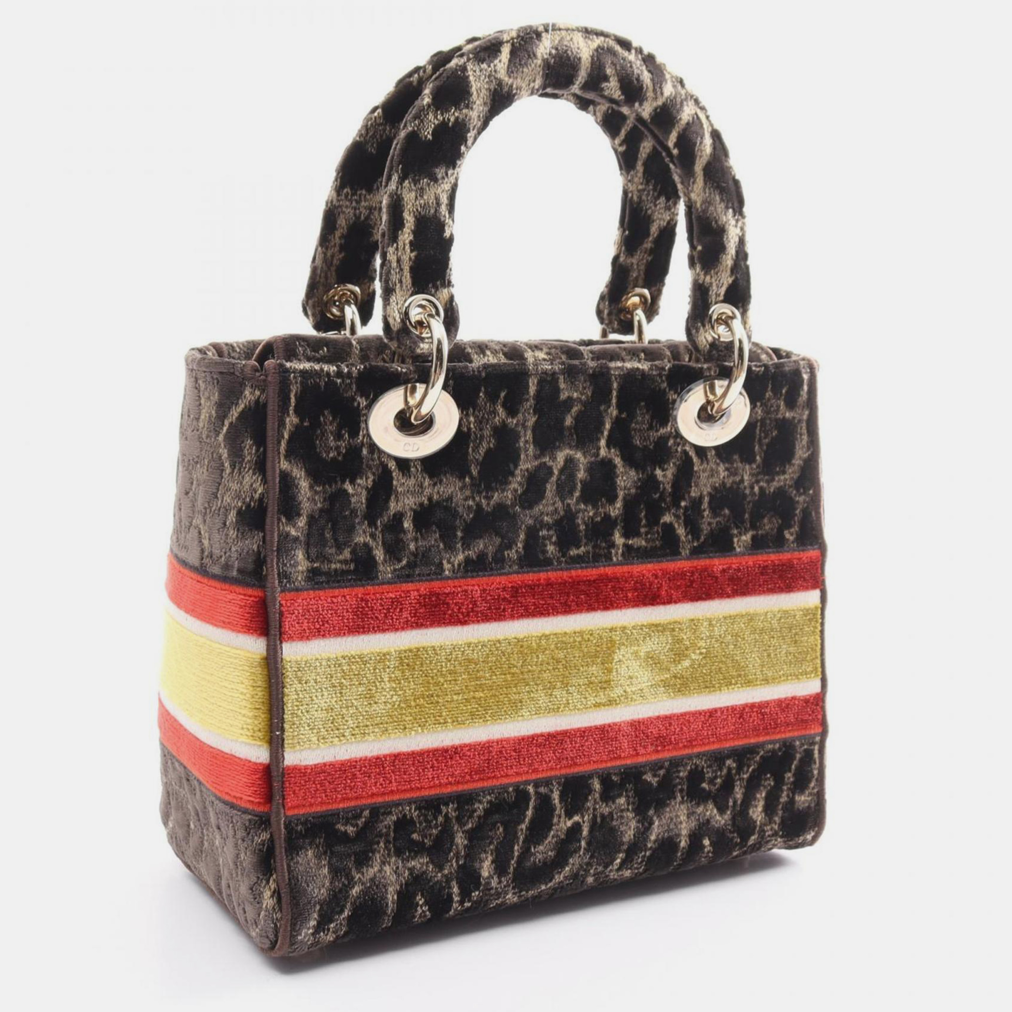 Christian Dior Brown Multicolor Fabric Lady D-Lite Medium Handbag 