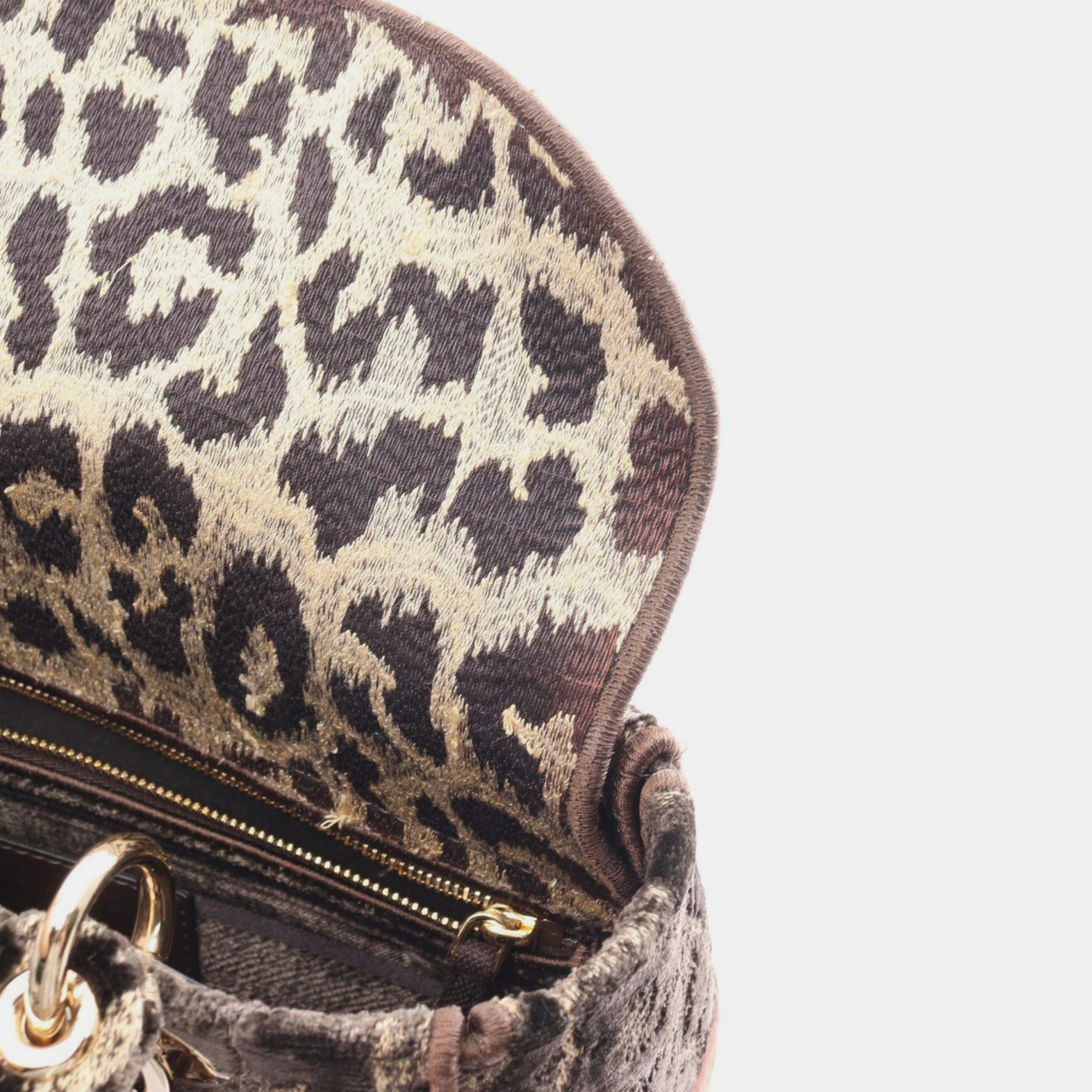 Christian Dior Brown Multicolor Fabric Lady D-Lite Medium Handbag 