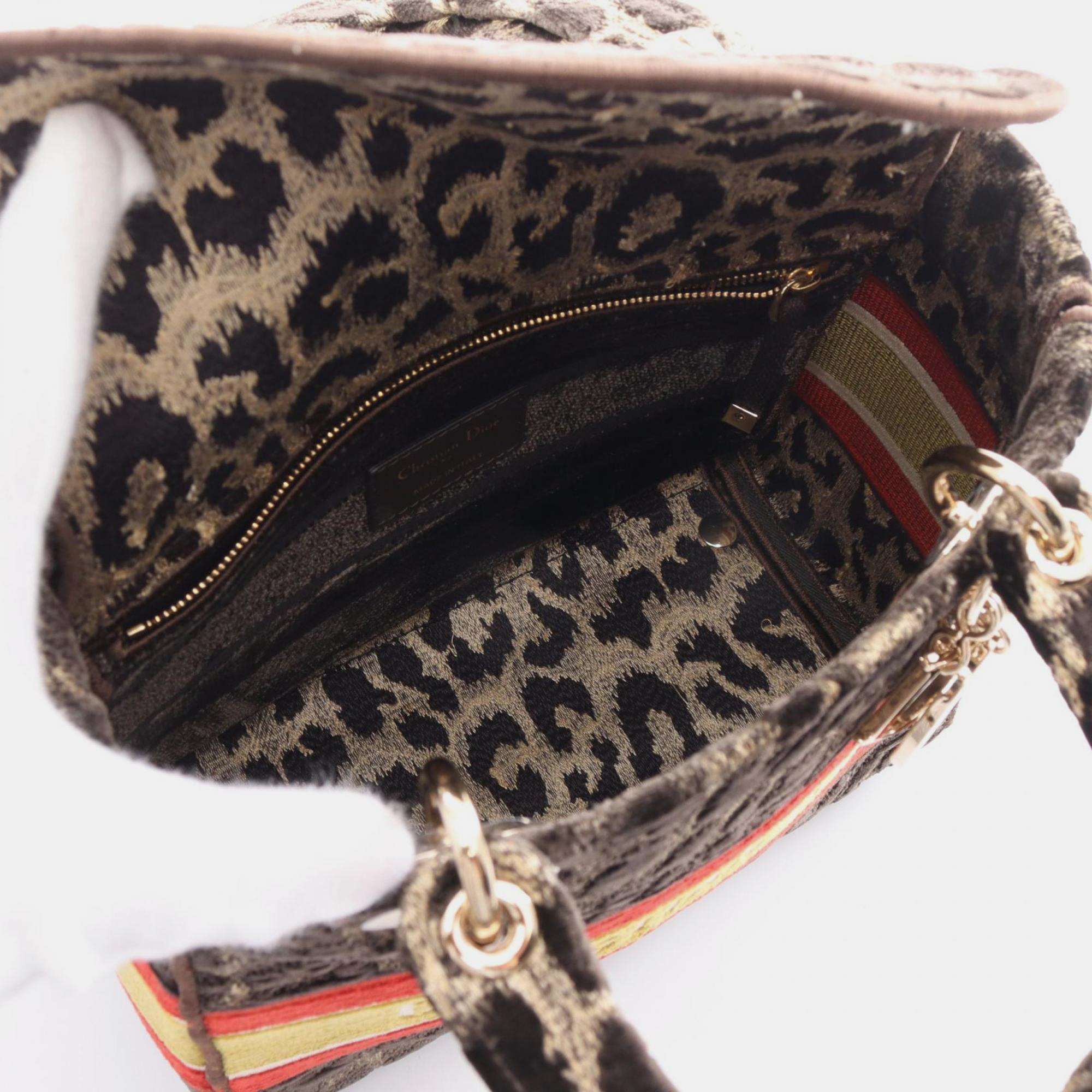 Christian Dior Brown Multicolor Fabric Lady D-Lite Medium Handbag 