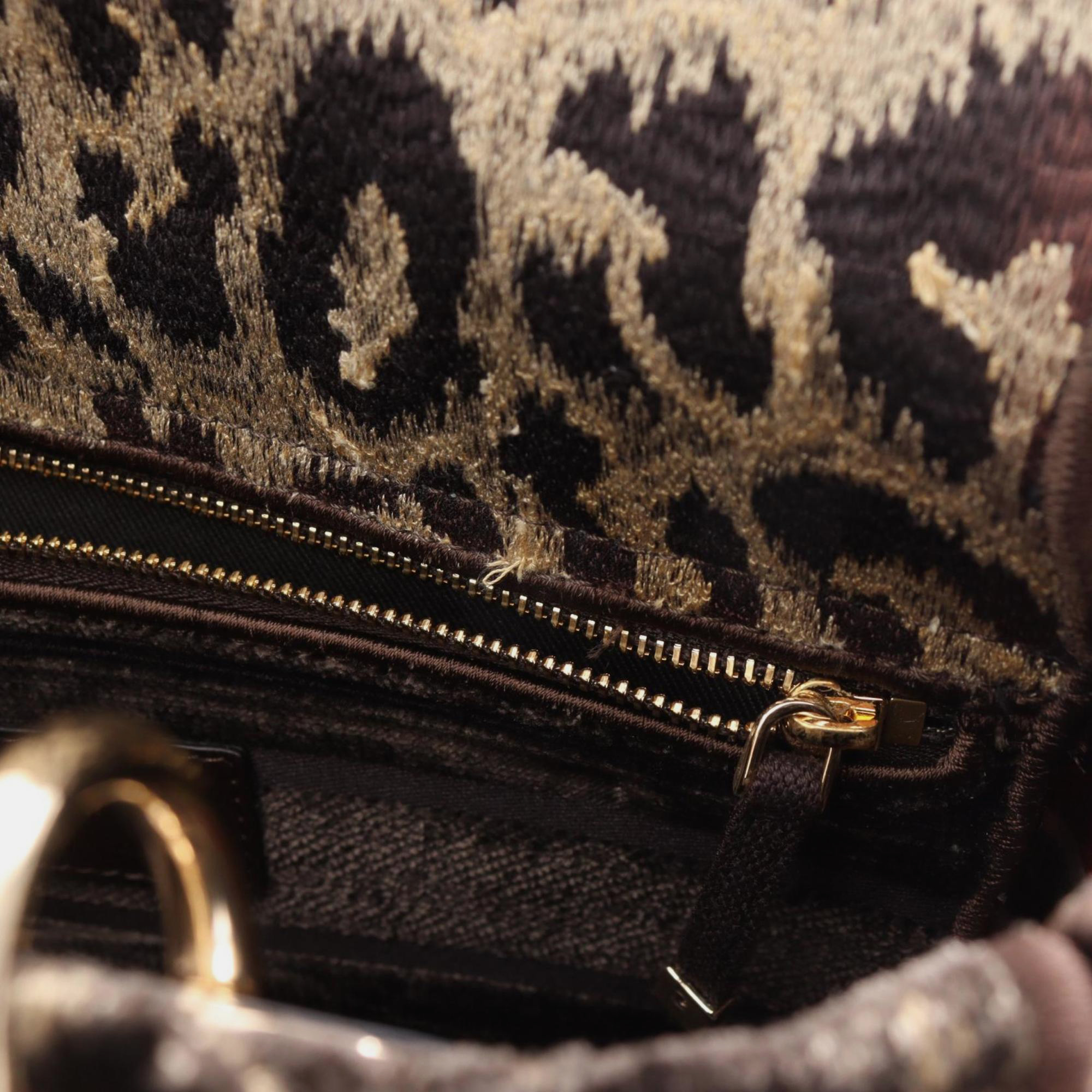 Christian Dior Brown Multicolor Fabric Lady D-Lite Medium Handbag 