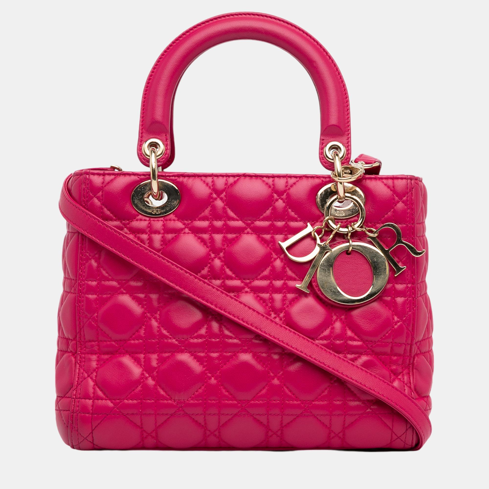 

Dior Pink Medium Lambskin Cannage Lady Dior
