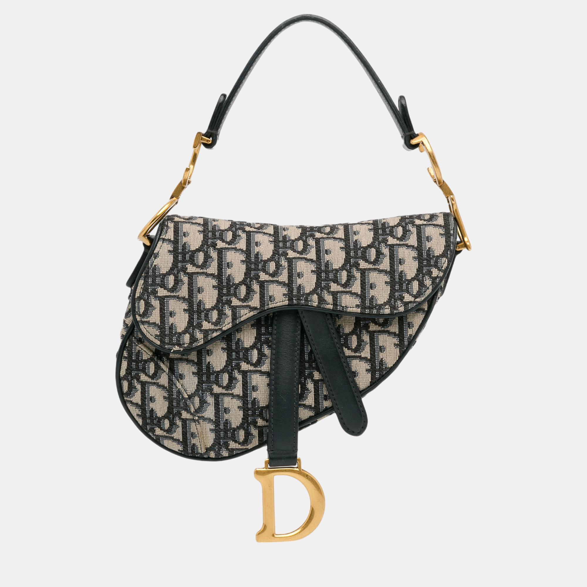 

Dior Beige/Blue Mini Oblique Saddle