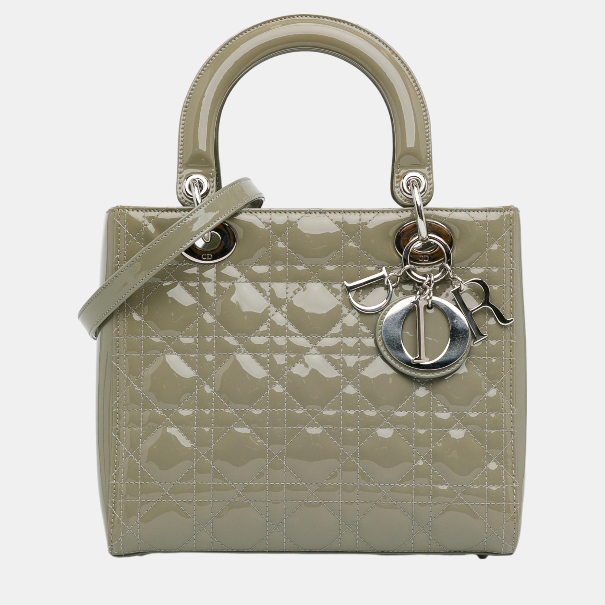 

Dior Grey Medium Patent Cannage Lady Dior