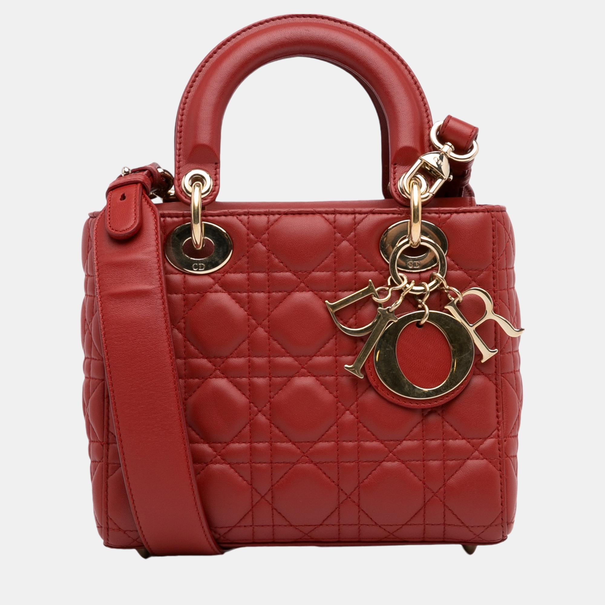 

Dior Red Small Lambskin Cannage My ABCDior Lady Dior