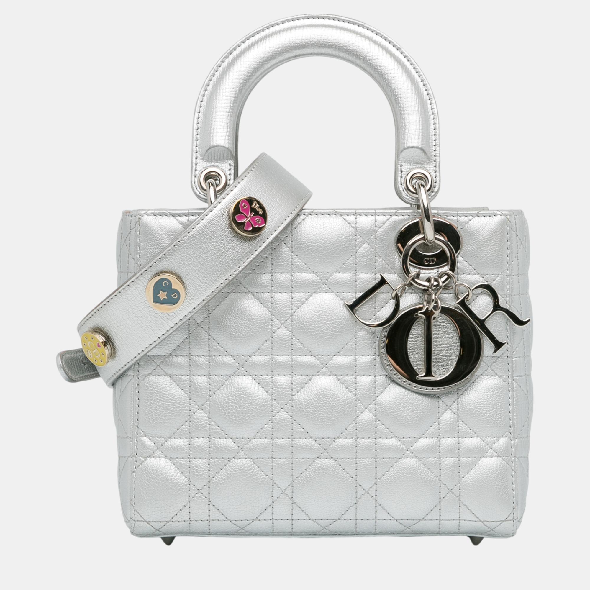 

Dior Silver Small Metallic Grained Calfskin Cannage Lucky Badges My Lady Dior