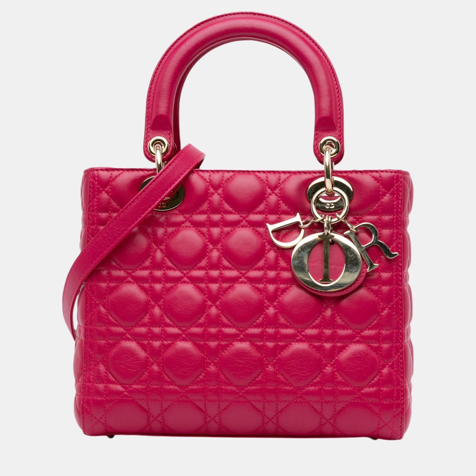 

Dior Pink Medium Lambskin Cannage Lady Dior