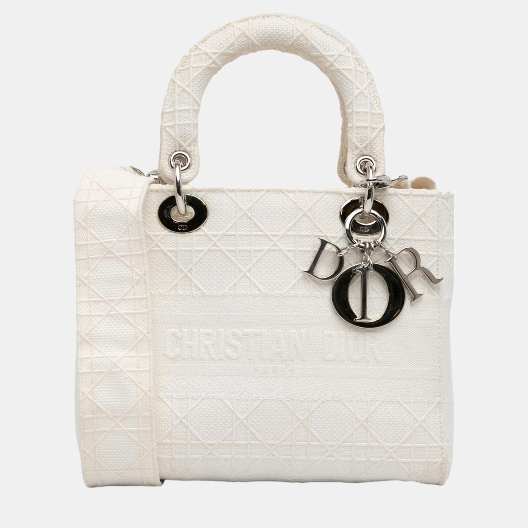

Dior White Medium Cannage Lady D-Lite