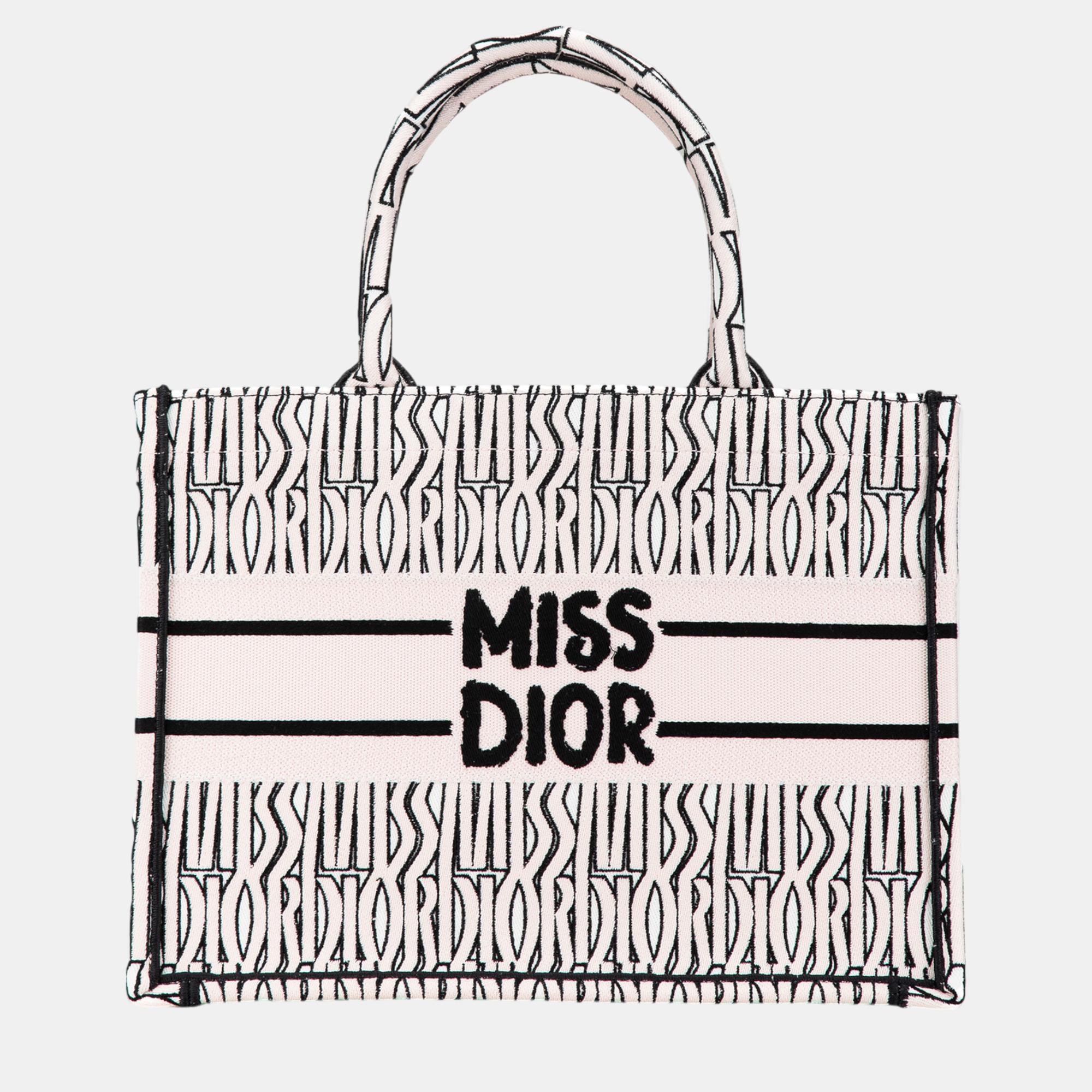 

Dior White Medium Miss Dior Allover Embroidery Book Tote