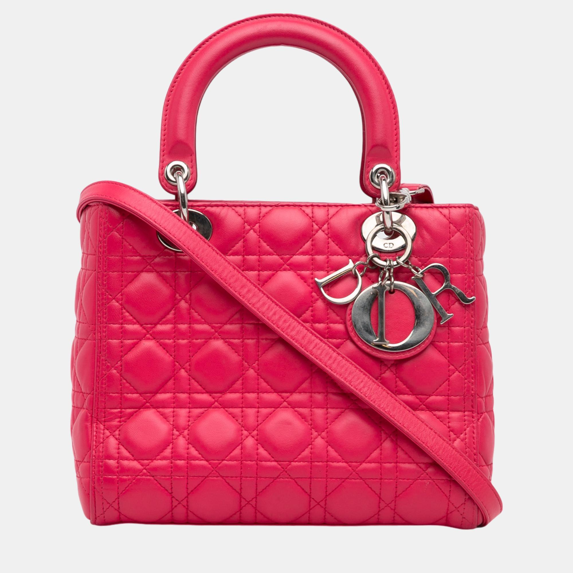 

Dior Pink Medium Lambskin Cannage Lady Dior