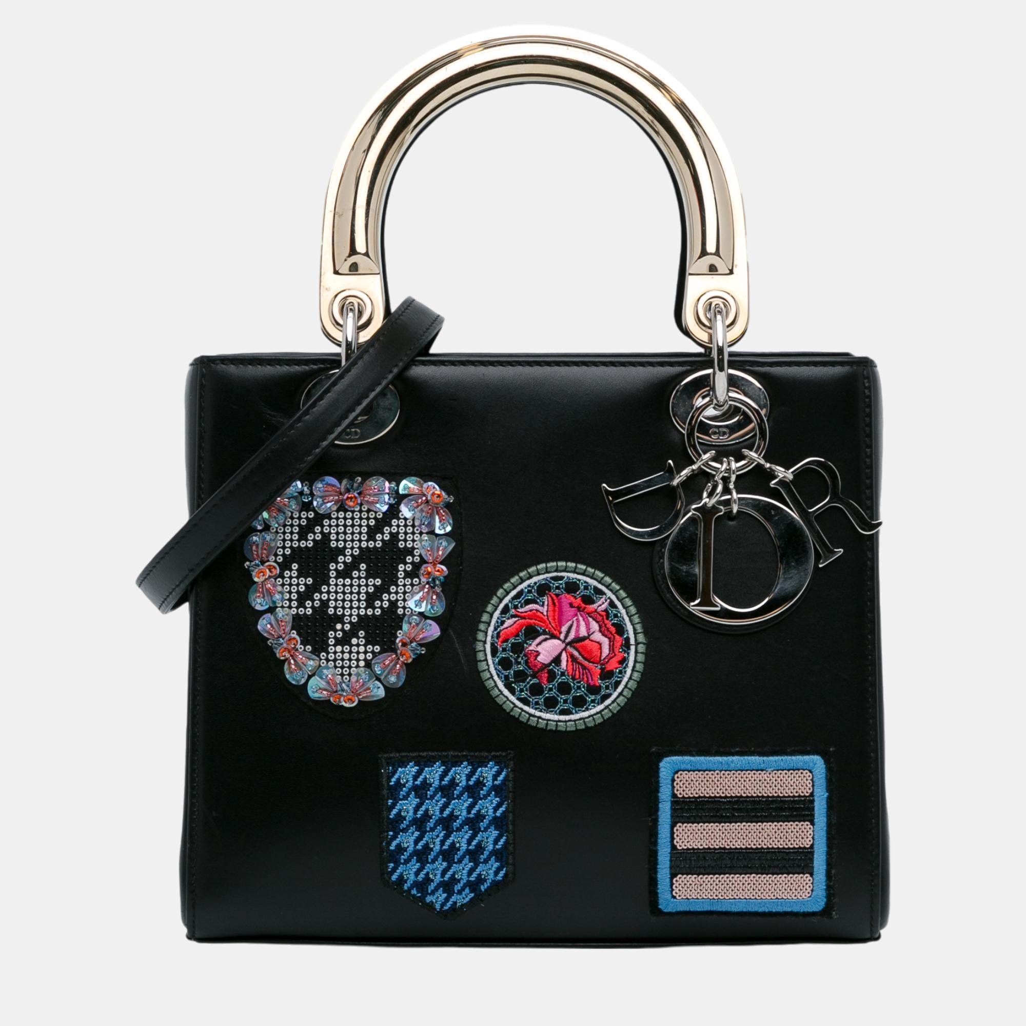 

Dior Black Medium Calfskin Patch Embellished Lady Dior