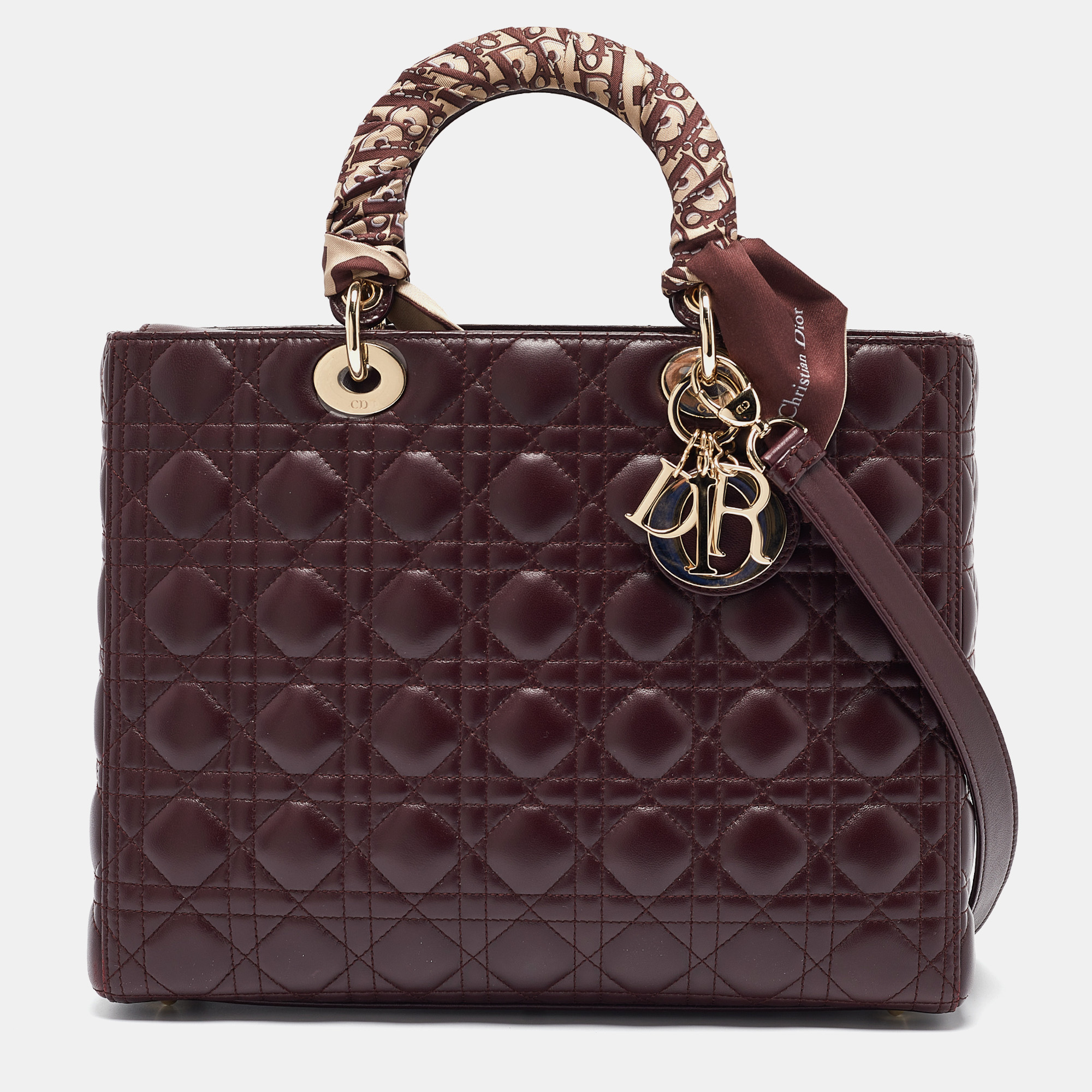 

Dior Burgundy Cannage Leather  Lady Dior Tote