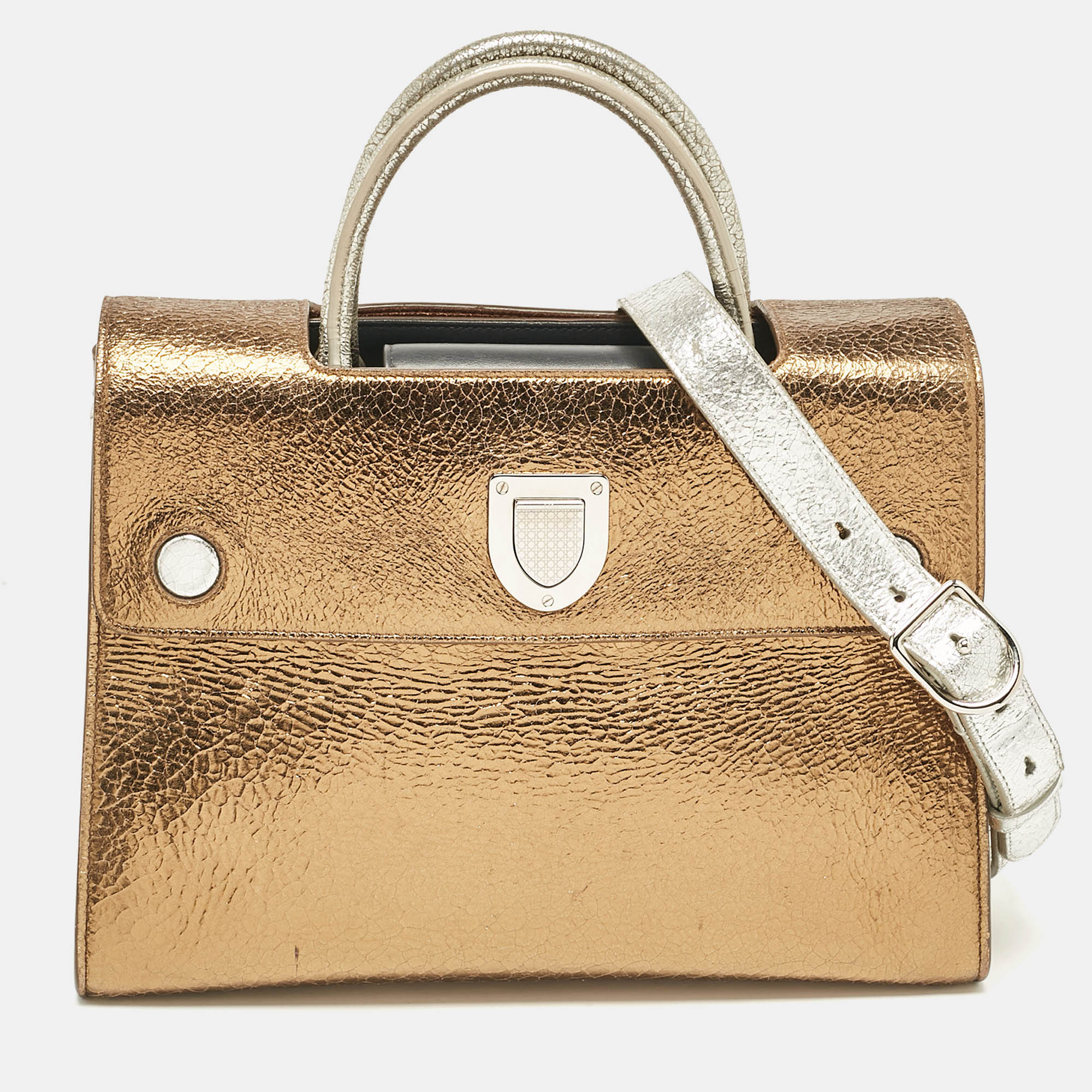 

Dior Gold/Silver Ceramic Effect Leather  Diorever Top Handle Bag, Metallic