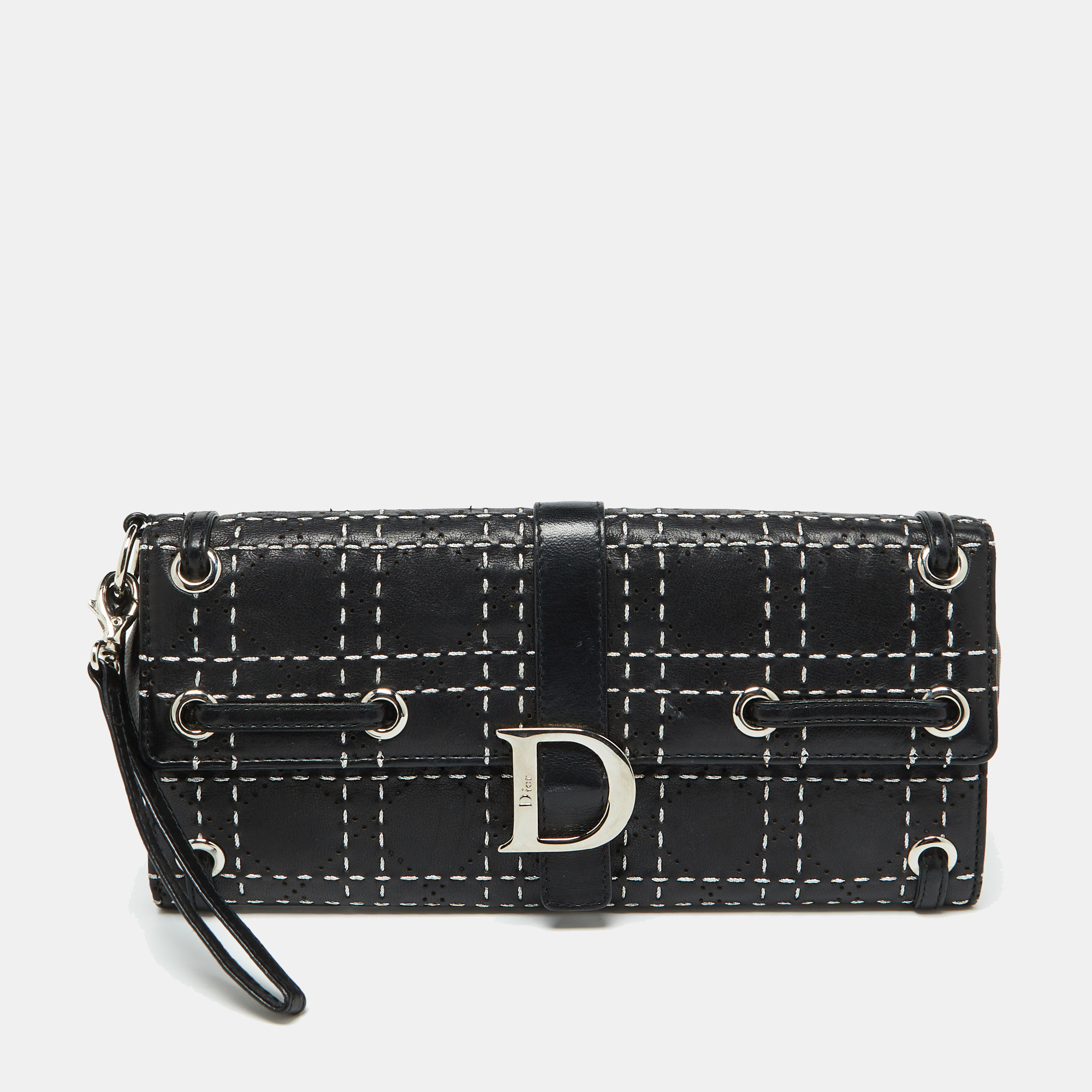 

Dior Black Leather Cannage Perforated Stitched Flap Clutch