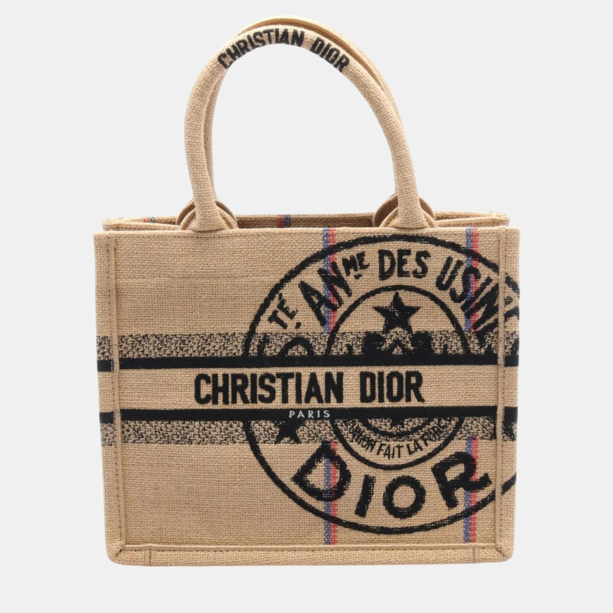 

Christian Dior Jute Canvas Beige Multicolor Small Book Tote Bag