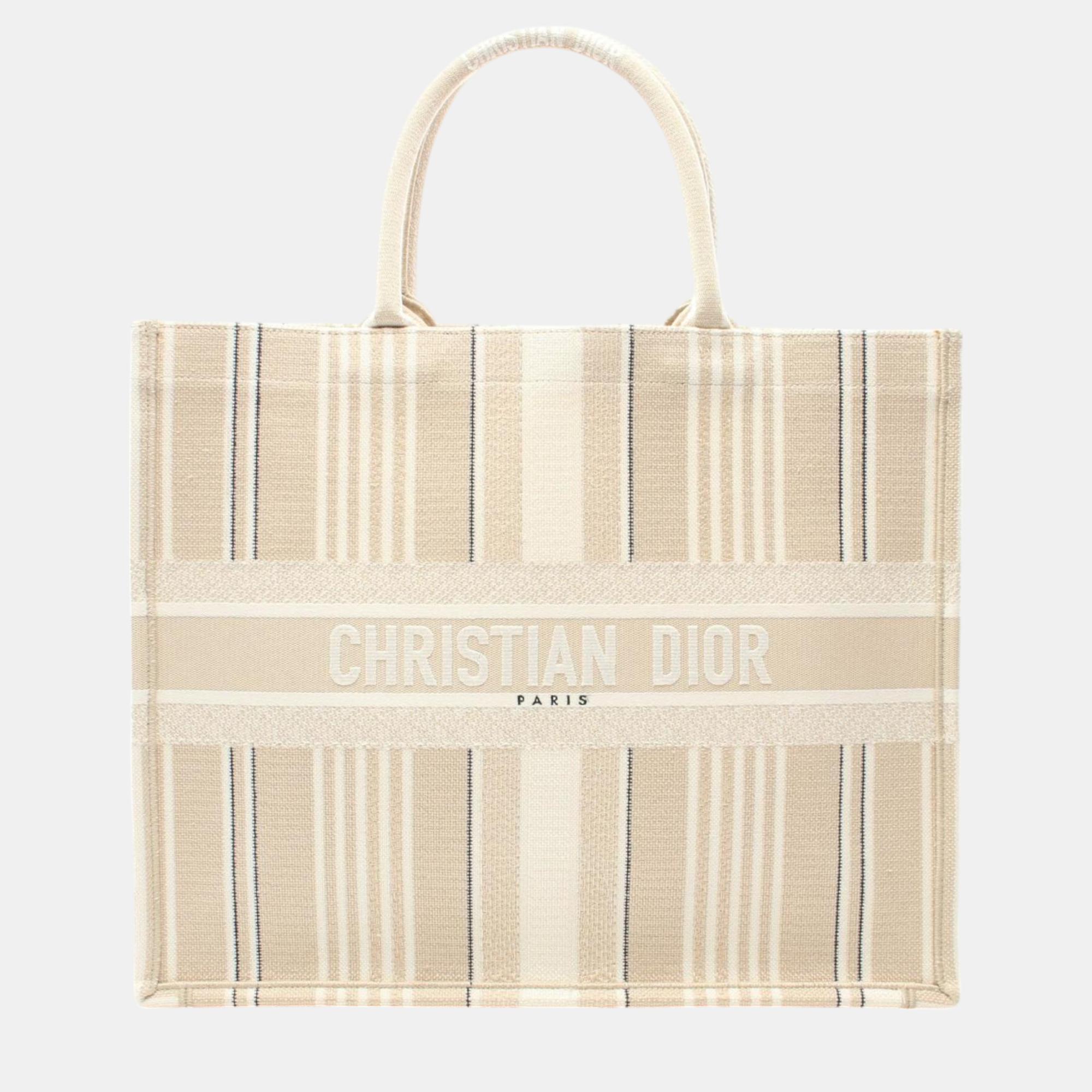 

Christian Dior Canvas Beige White Black Book Large Tote Bag