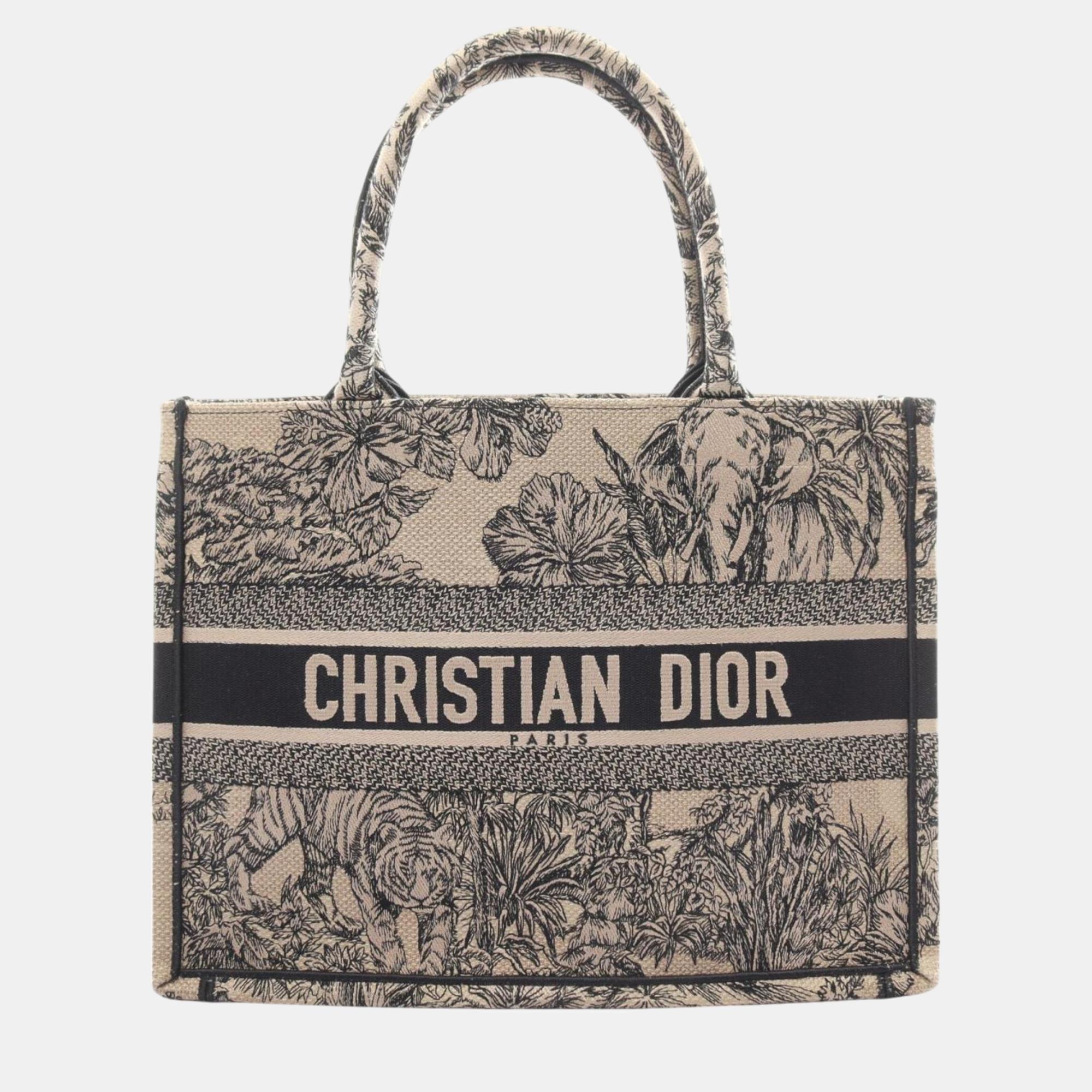 

Christian Dior Canvas Beige Black Book Tote Medium Embroidery Bag