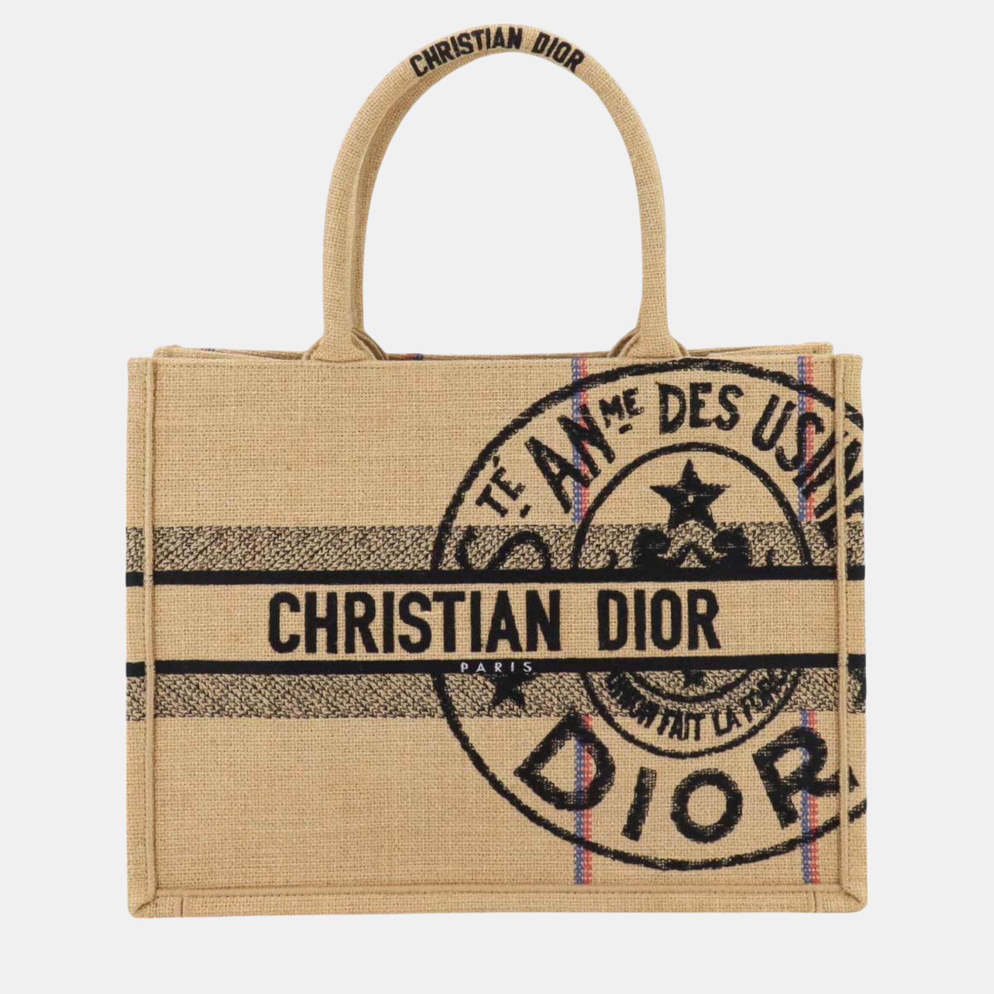 

Christian Dior Jute Canvas Beige Union Motif Book Tote Medium Bag