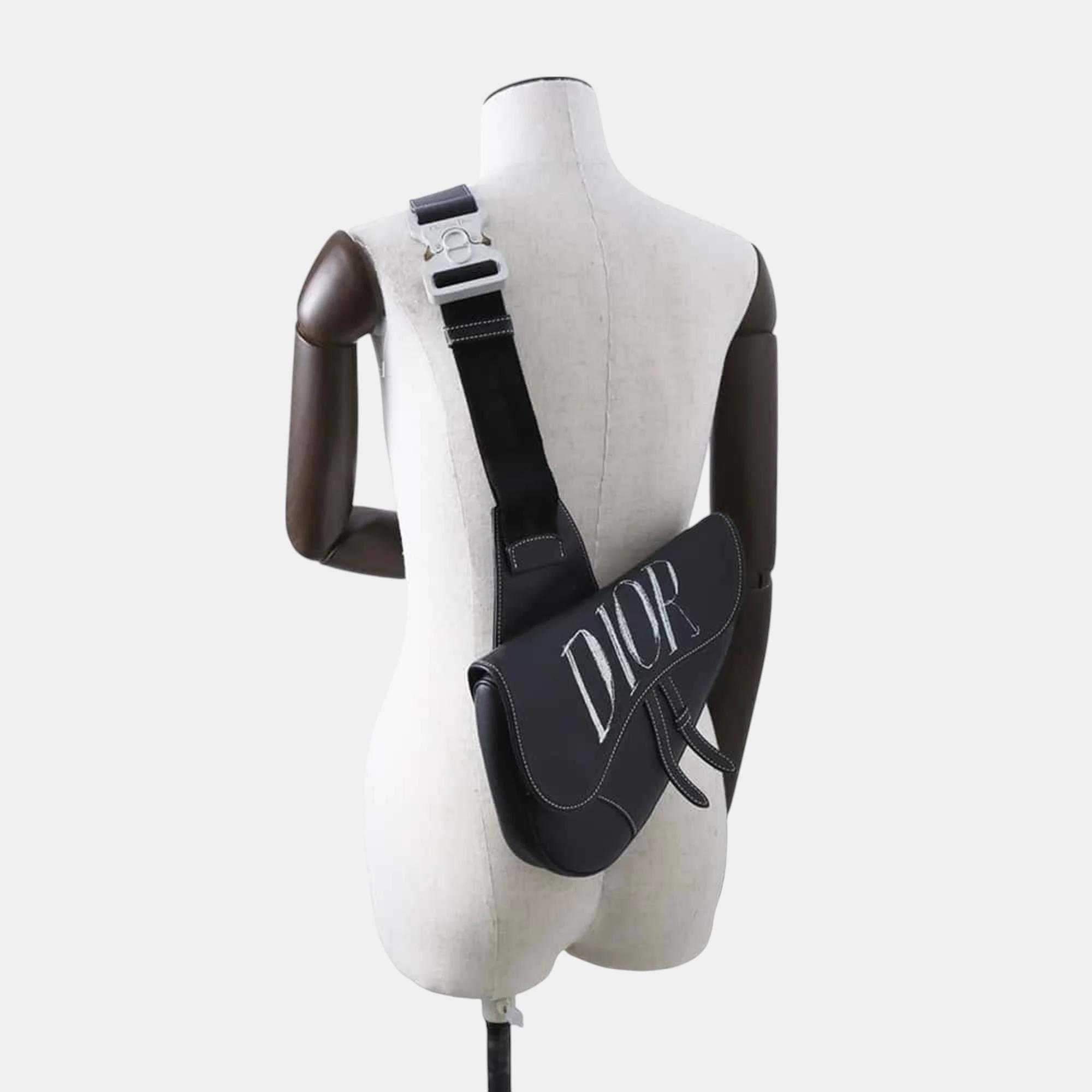 Christian Dior Leather Black Saddle Body Bag 