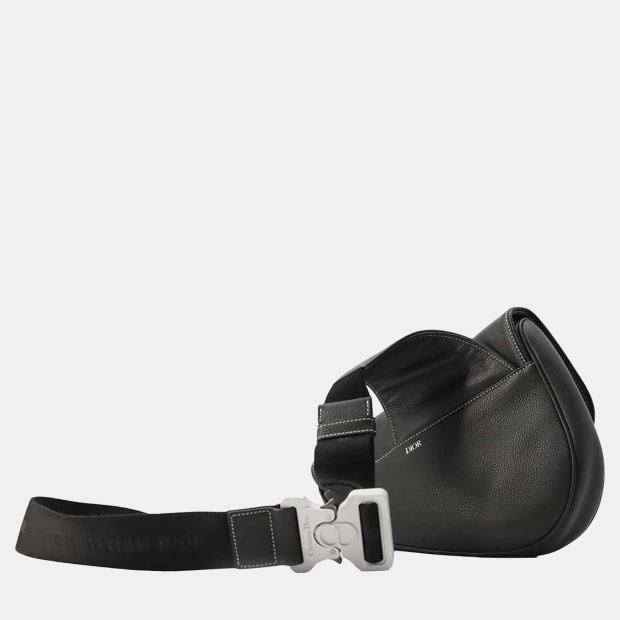 Christian Dior Leather Black Saddle Body Bag 