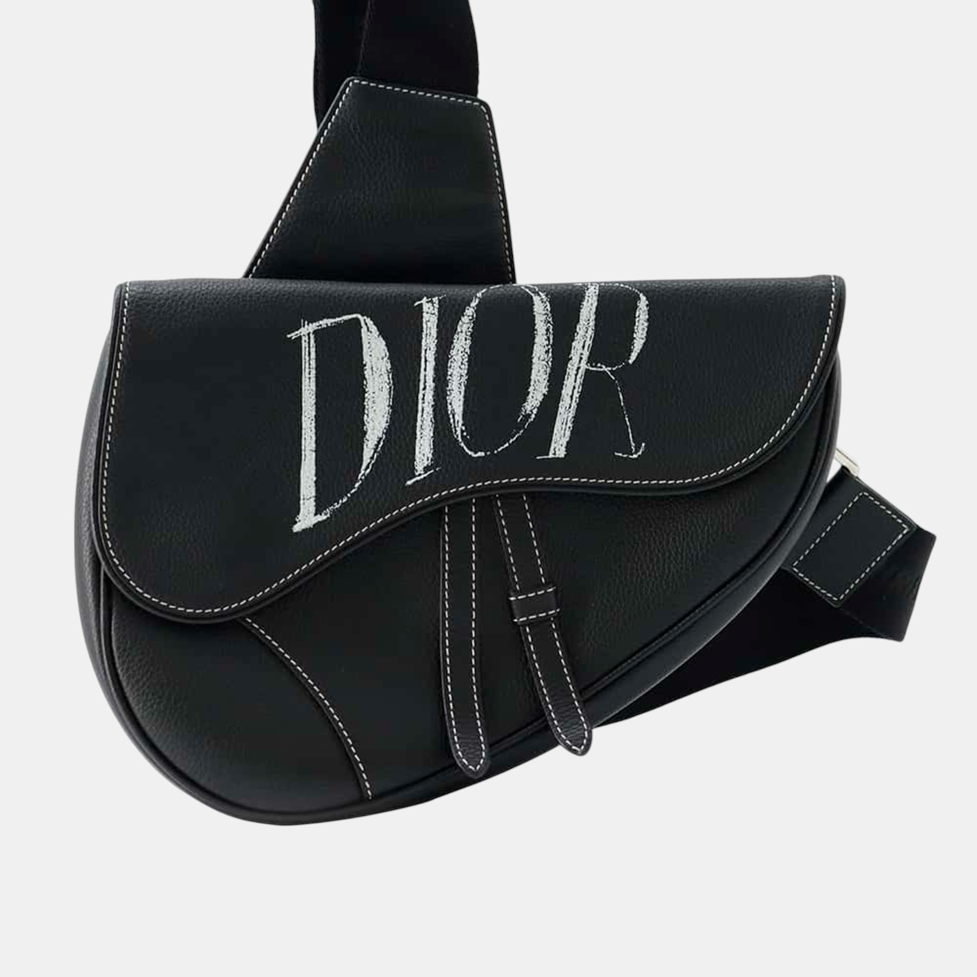 

Christian Dior Leather Black Saddle Body Bag