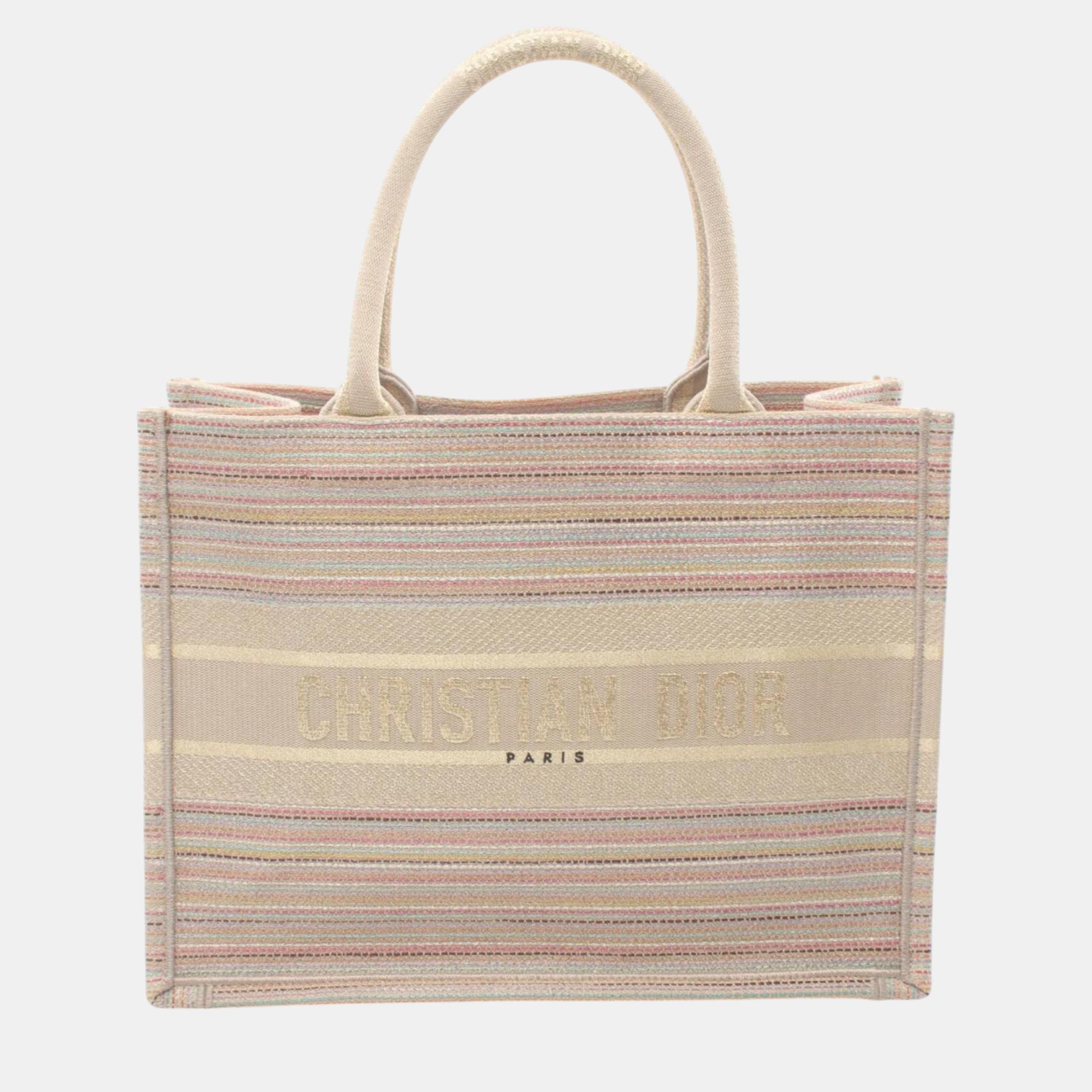 Pre-owned Dior Christian  Canvas Beige Multicolor  Book Tote Medium Bag