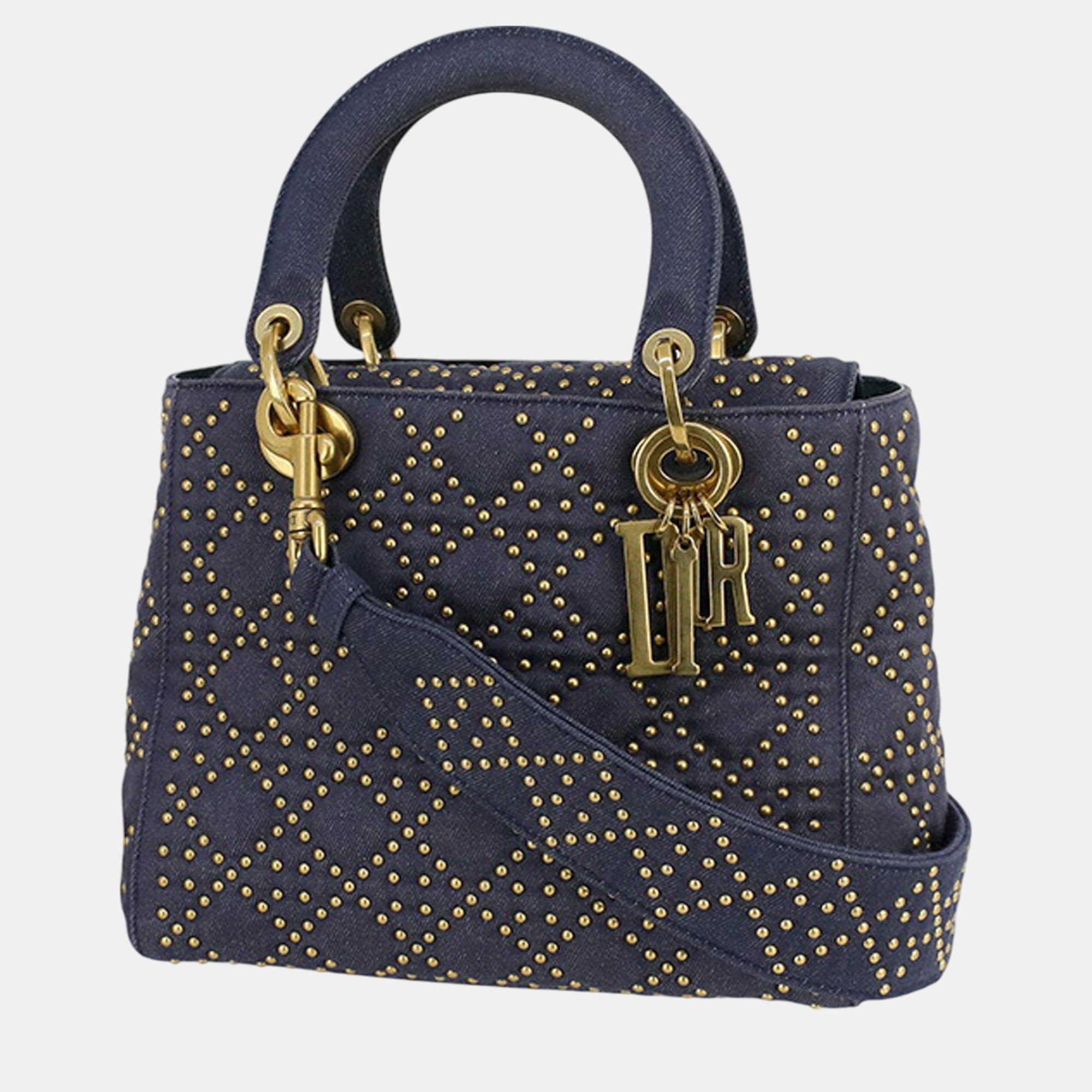 

Dior Medium Denim Cannage Studded Supple Lady Dior Bag, Blue