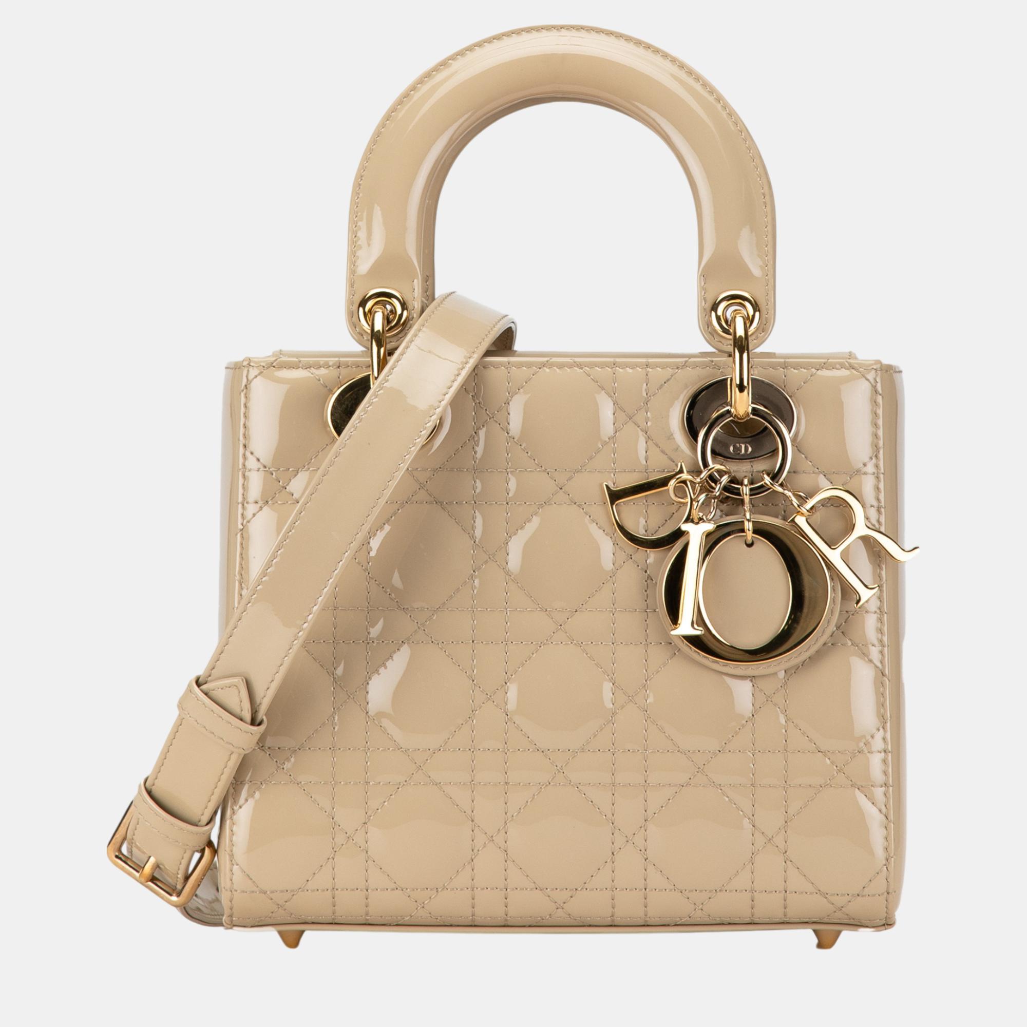 

Dior Small Patent Cannage Lady Dior Bag, Beige