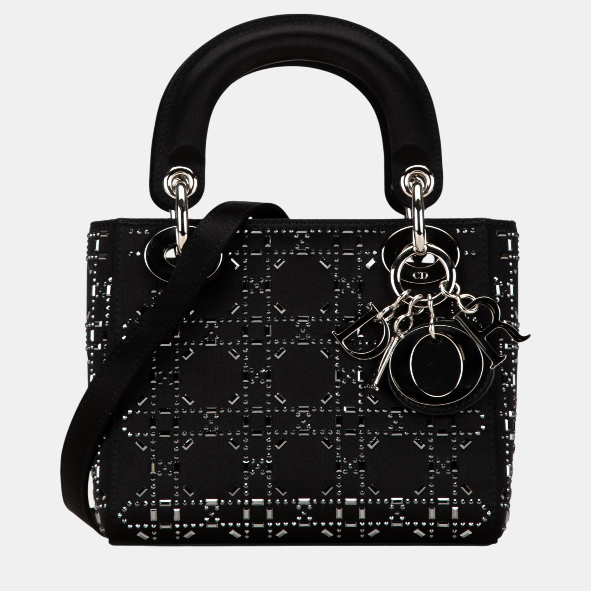 

Dior Mini Satin Cannage Strass Crystal Embellished Lady Dior Bag, Black